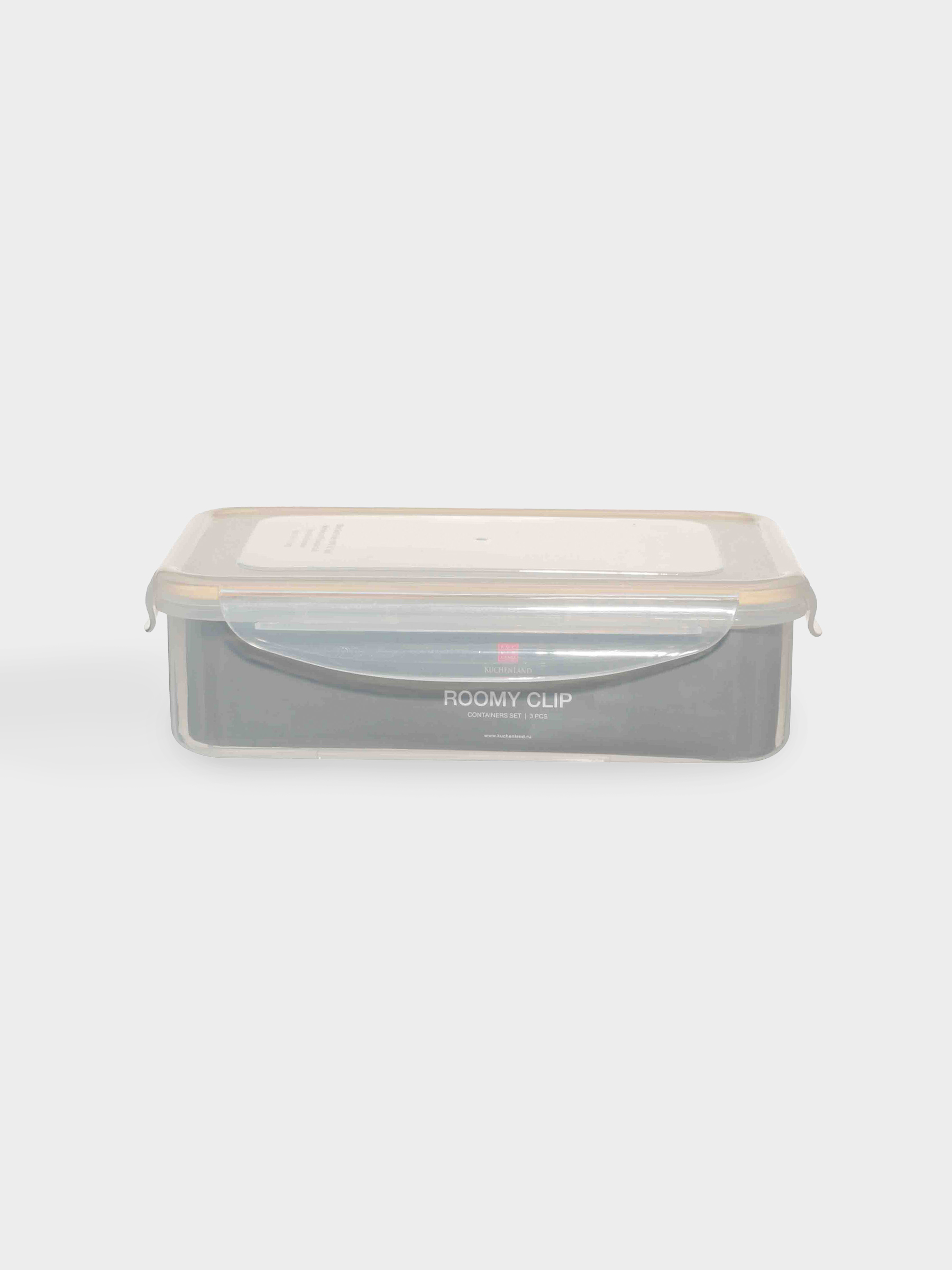 Container set, 3 pcs, with clips, plastic / silicone, rectangular, beige, Roomy clip, image-5