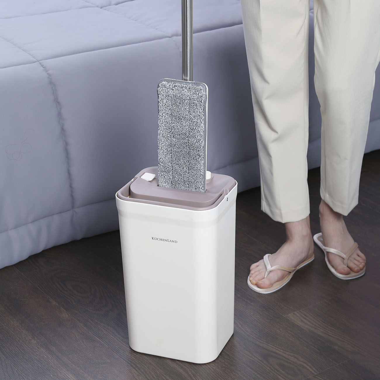 Mop with bucket, with spin and cleaning, rectangular, white-purple, Mop