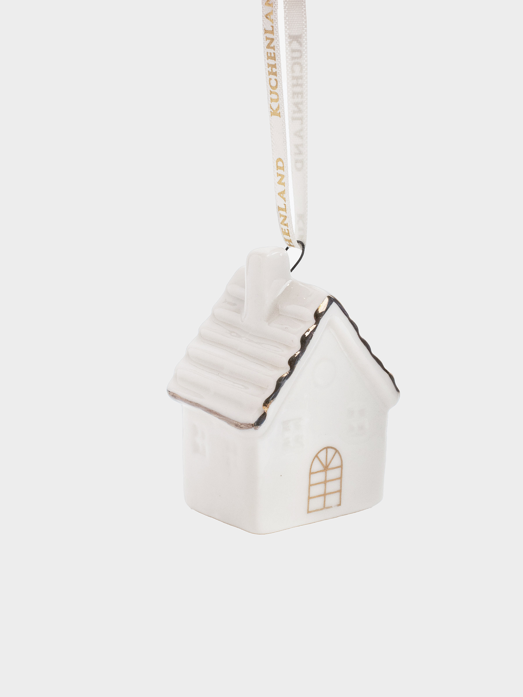 Christmas tree toy, 6 cm, porcelain P, white and gold, House, Figure christmas, image-2