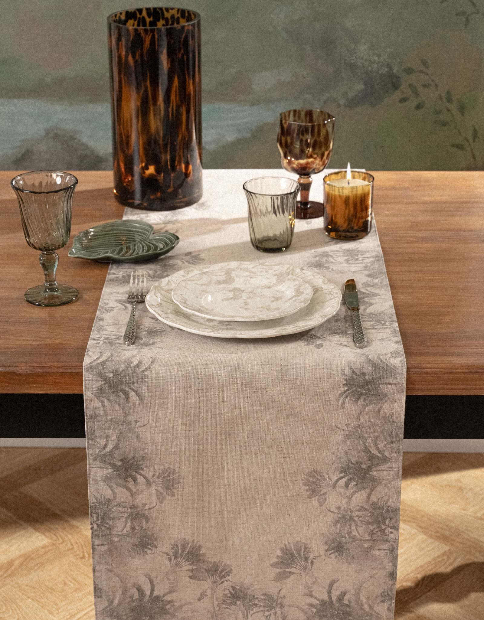 Table runner, 40x160 cm, polyester / linen, sand, Jungle, Tropical wildlife, image-8
