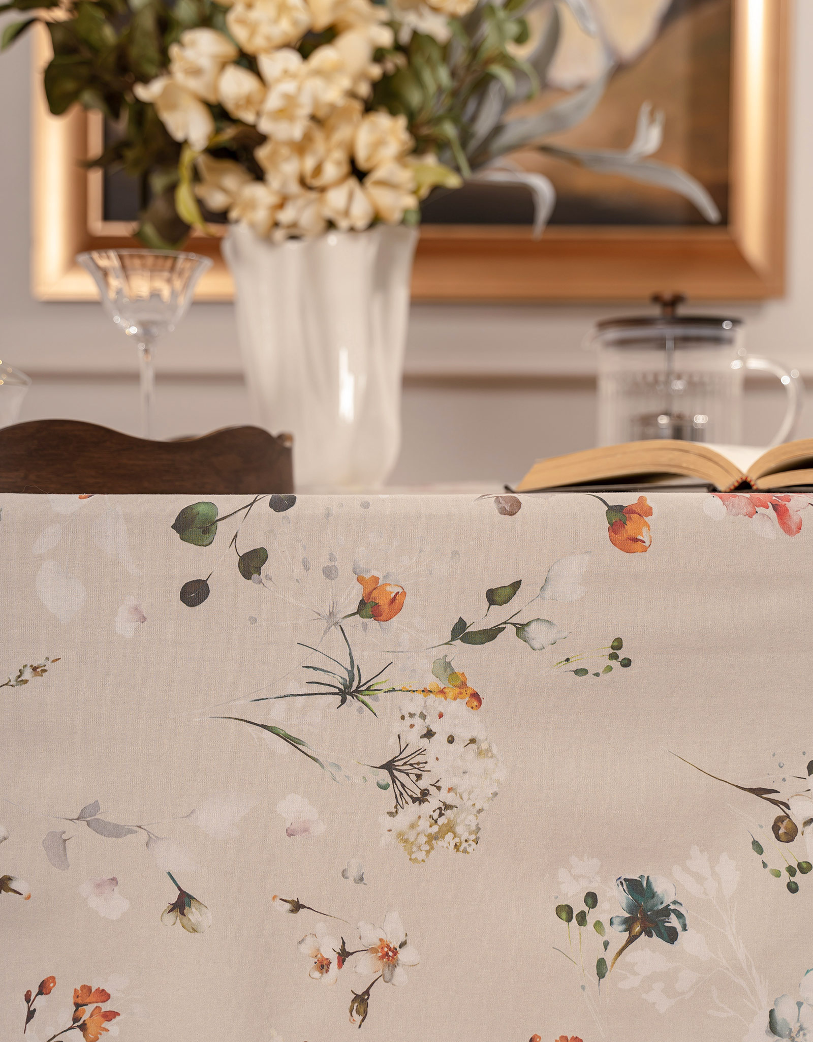 Tablecloth, 160x160 cm, cotton, milky, Flowers, Wildflowers, image-5