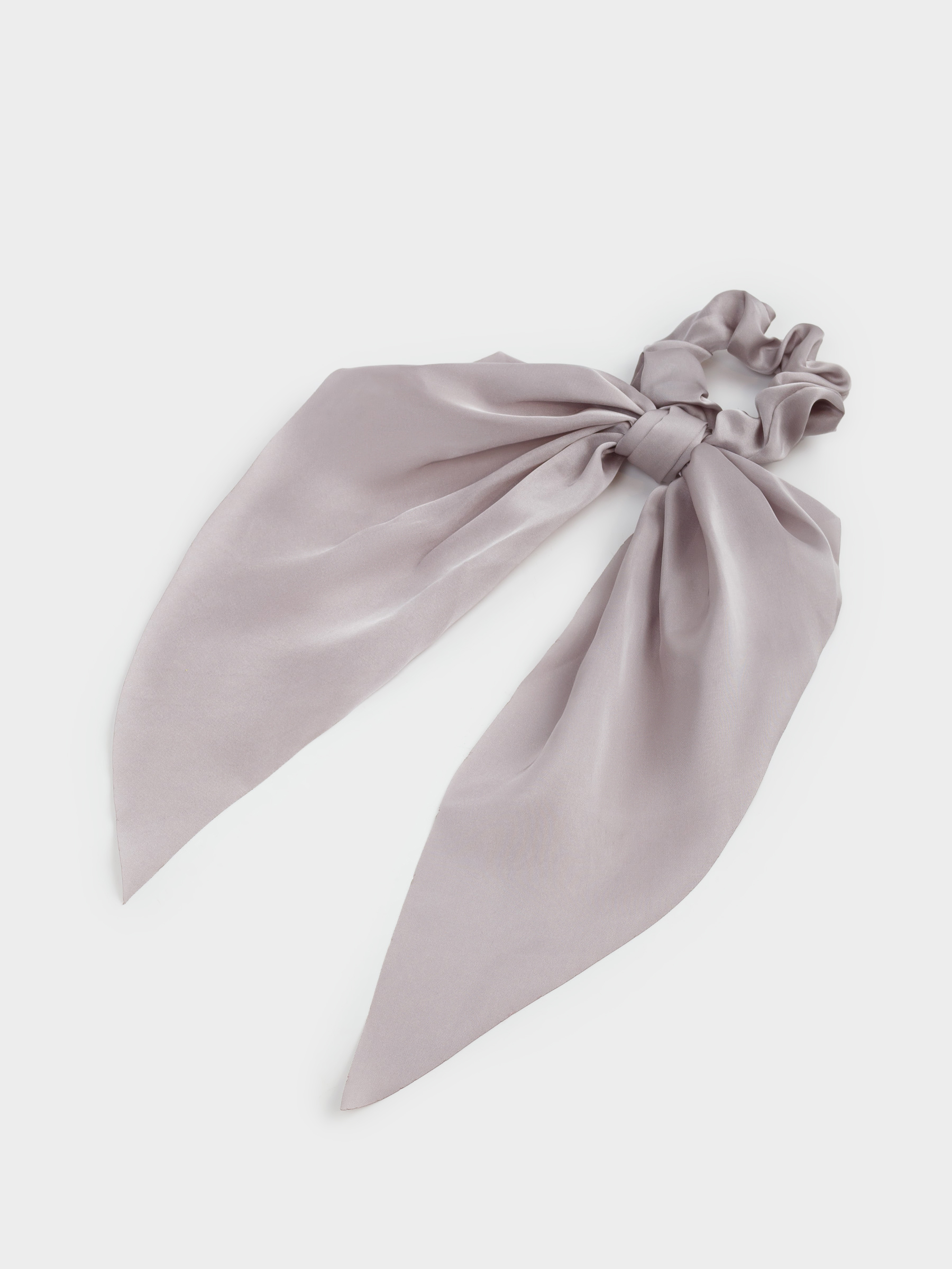 Elastic hair band, 25 cm, with ribbon, satin, grey, Silk, image-3
