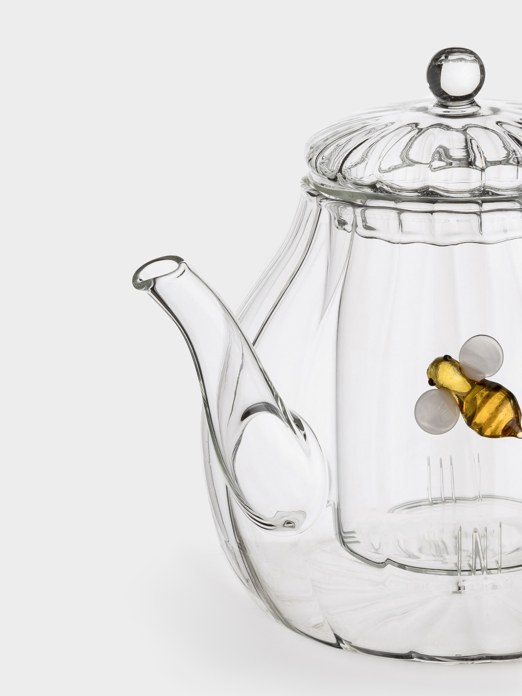 Teapot, 1 l, glass B, with green handle, Bees, Camellia shape, image-2