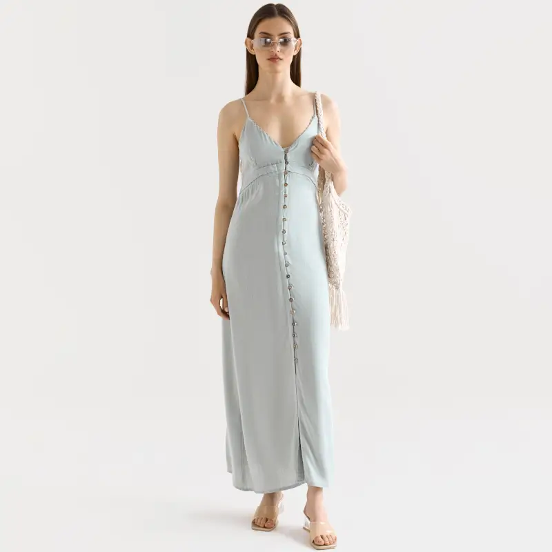 Women's dress, maxi, size L, with straps, viscose, beige, Tella ,image-0