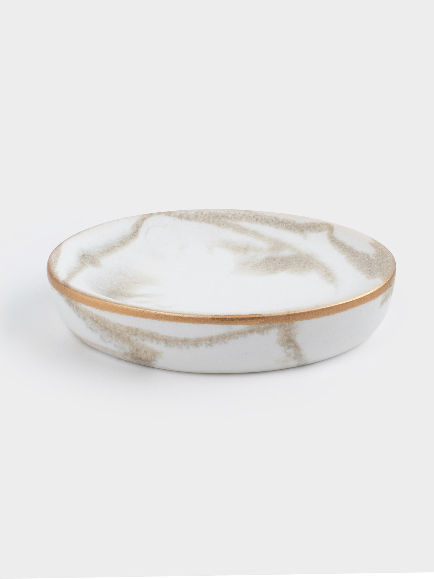 Soap dish, 12x9 cm, polyresin, oval, white-gold, Marble, Dryad, image-2