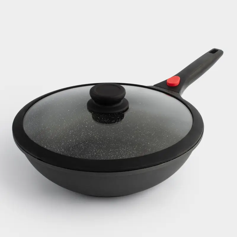 Wok, 28 cm, with lid, removable handle, coated, aluminum, Solution Red 2 ,image-0