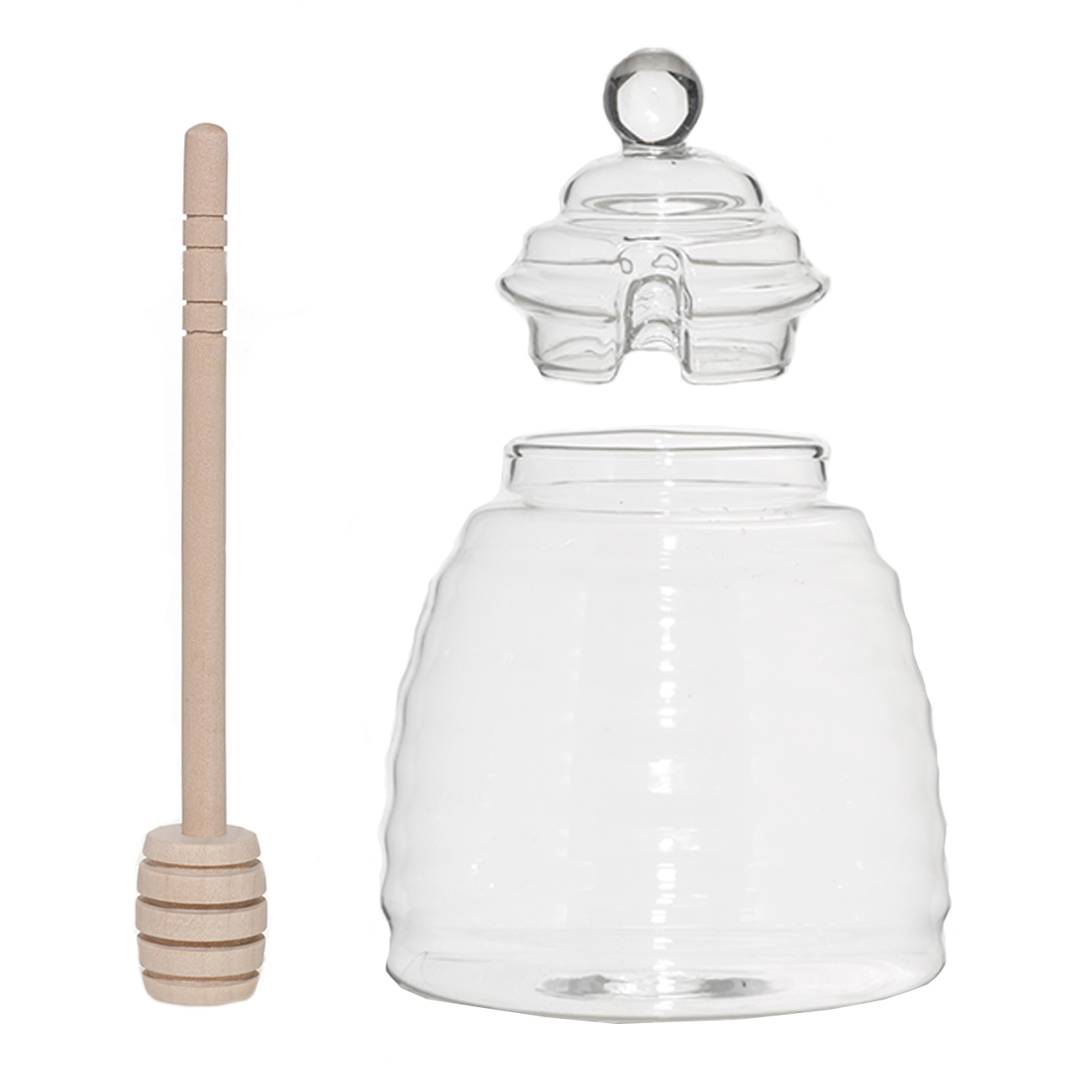 Honey jar, 470 ml, with spoon, Used glass / wood, Honey