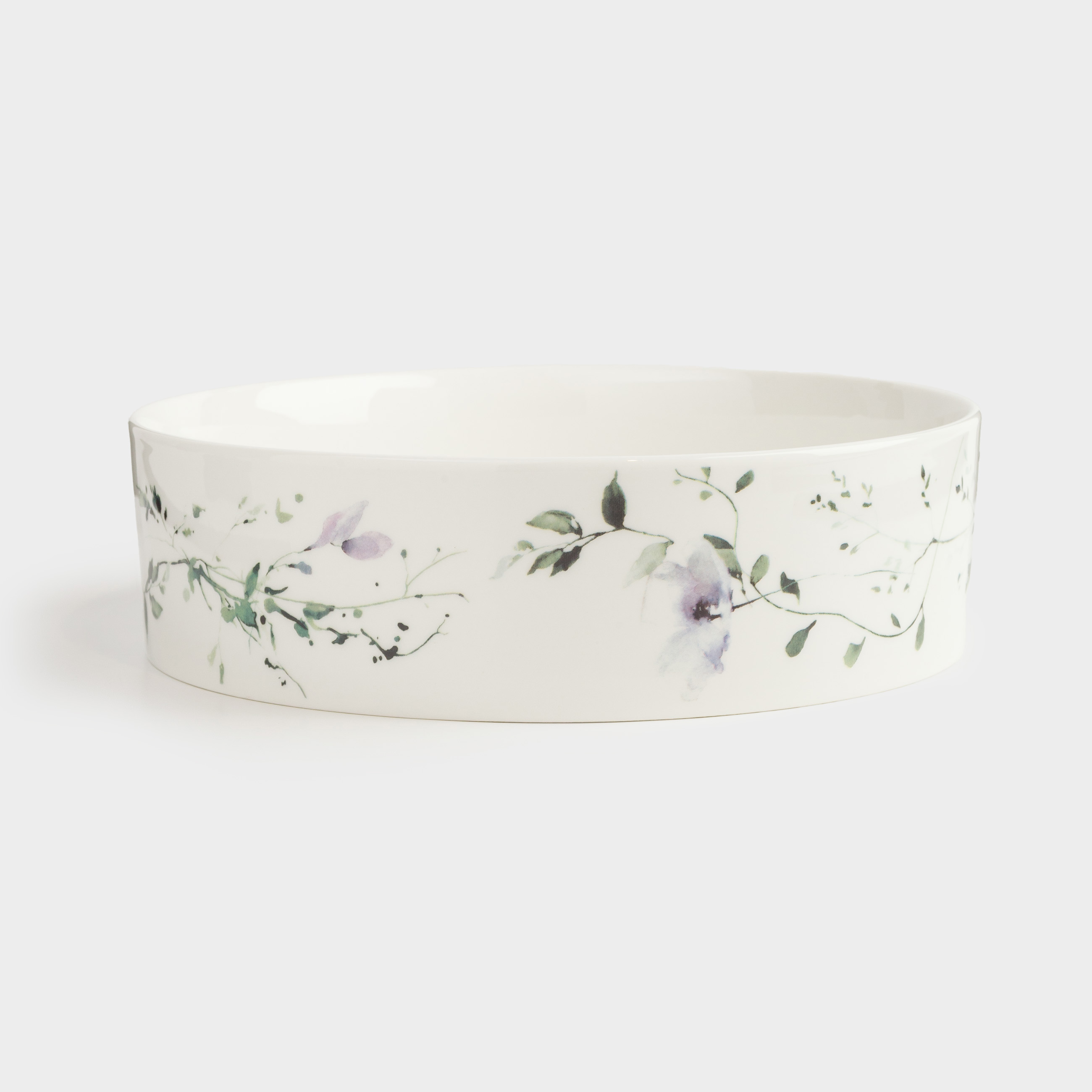 Dish, 23x6 cm, with sides, porcelain N, white, Lilac flowers, Floret