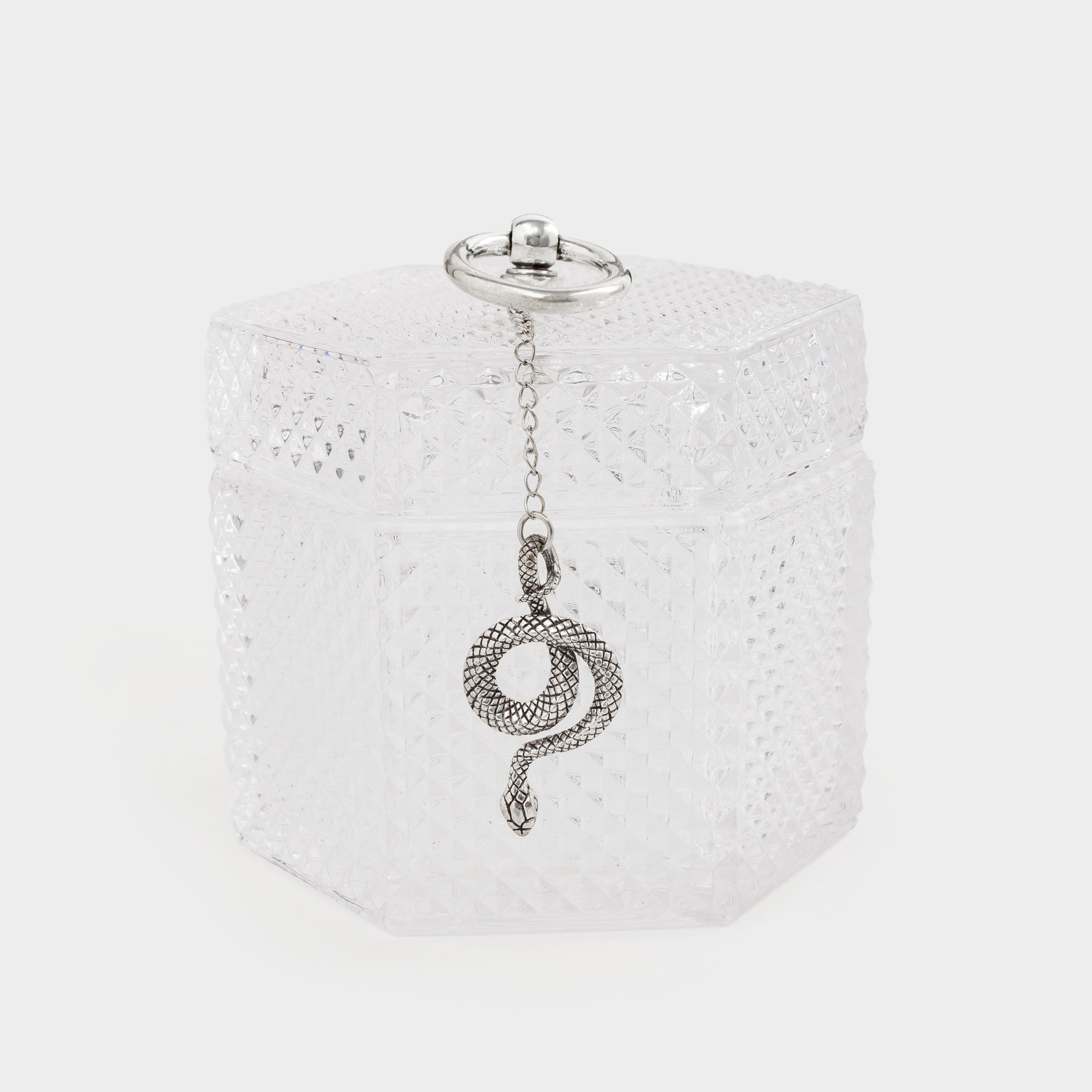 Storage container, 10x11 cm, glass / metal, gray-green, Snake on a chain, Naiad