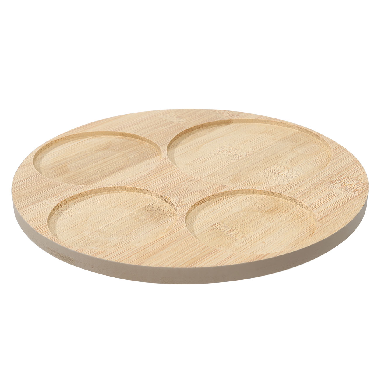 Snack set, 4 pcs, on a stand, ceramic / bamboo, white, round bowls, Bamboo