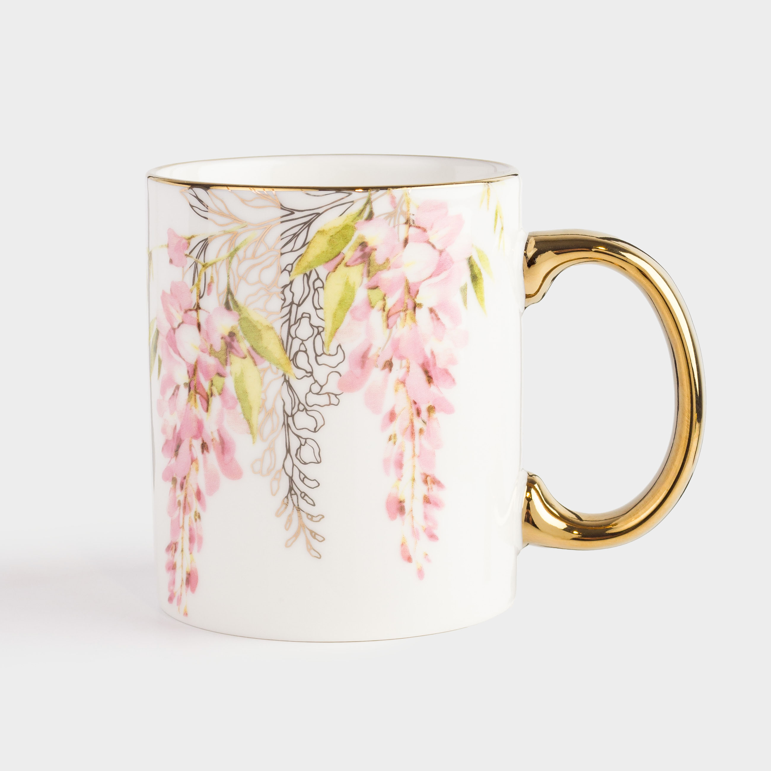 Mug, 350 ml, porcelain N, white-gold, Wisteria, Flower garden, image-0