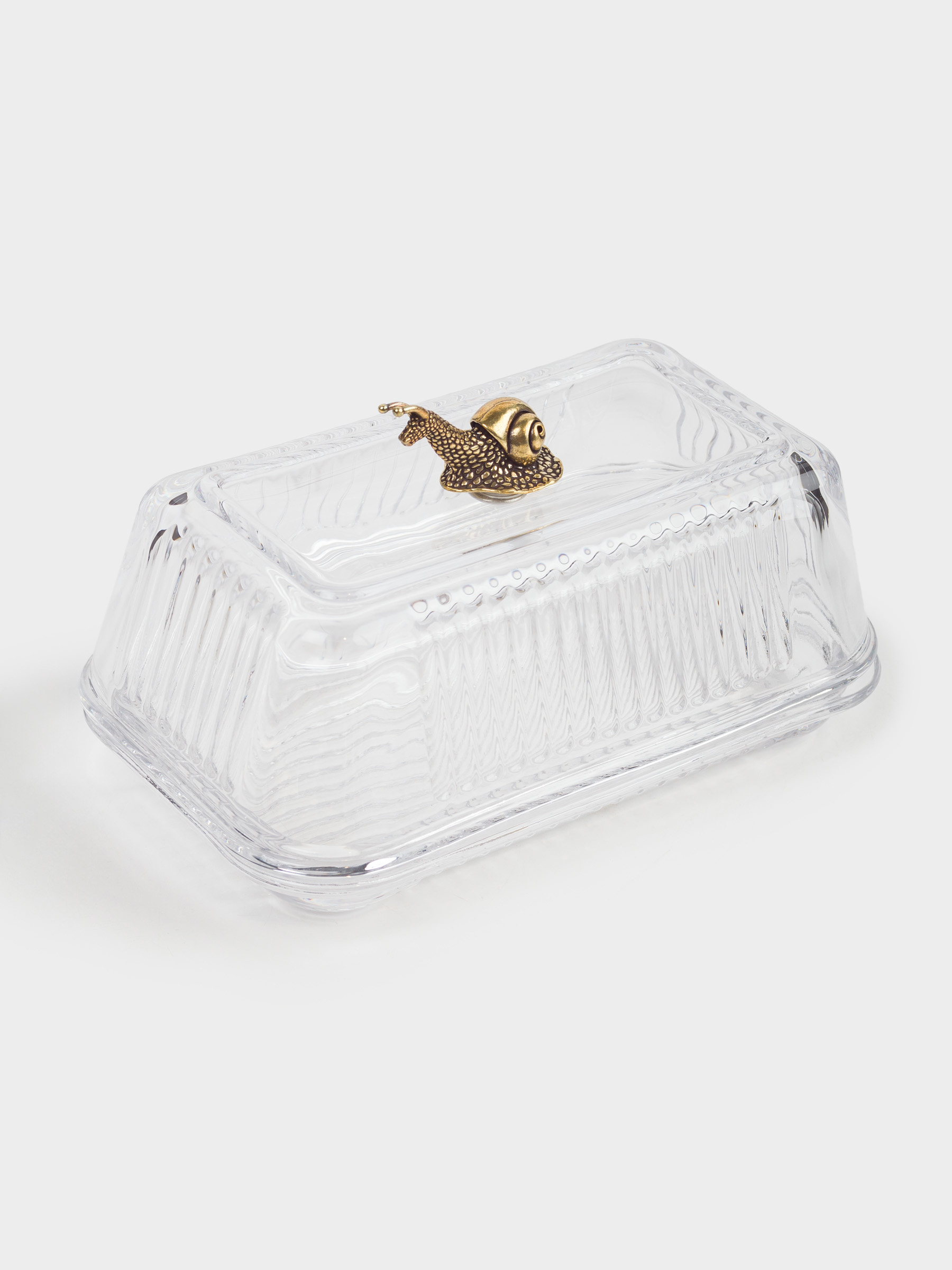 Butter dish, 16 cm, glass R / metal, rectangular, Snail, Tale garden, image-2