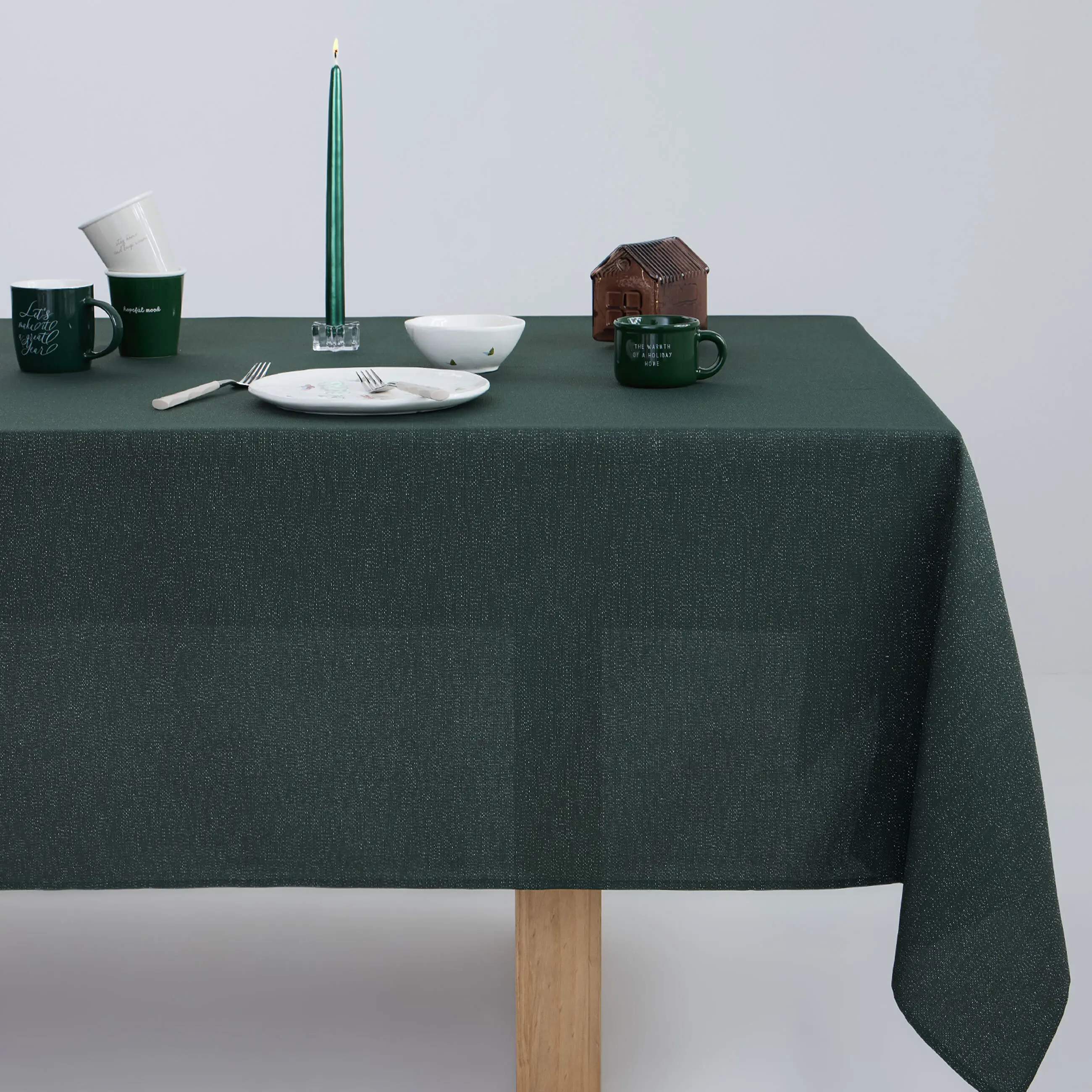 Tablecloth, 160x160 cm, polyester, dark green, Green speckled