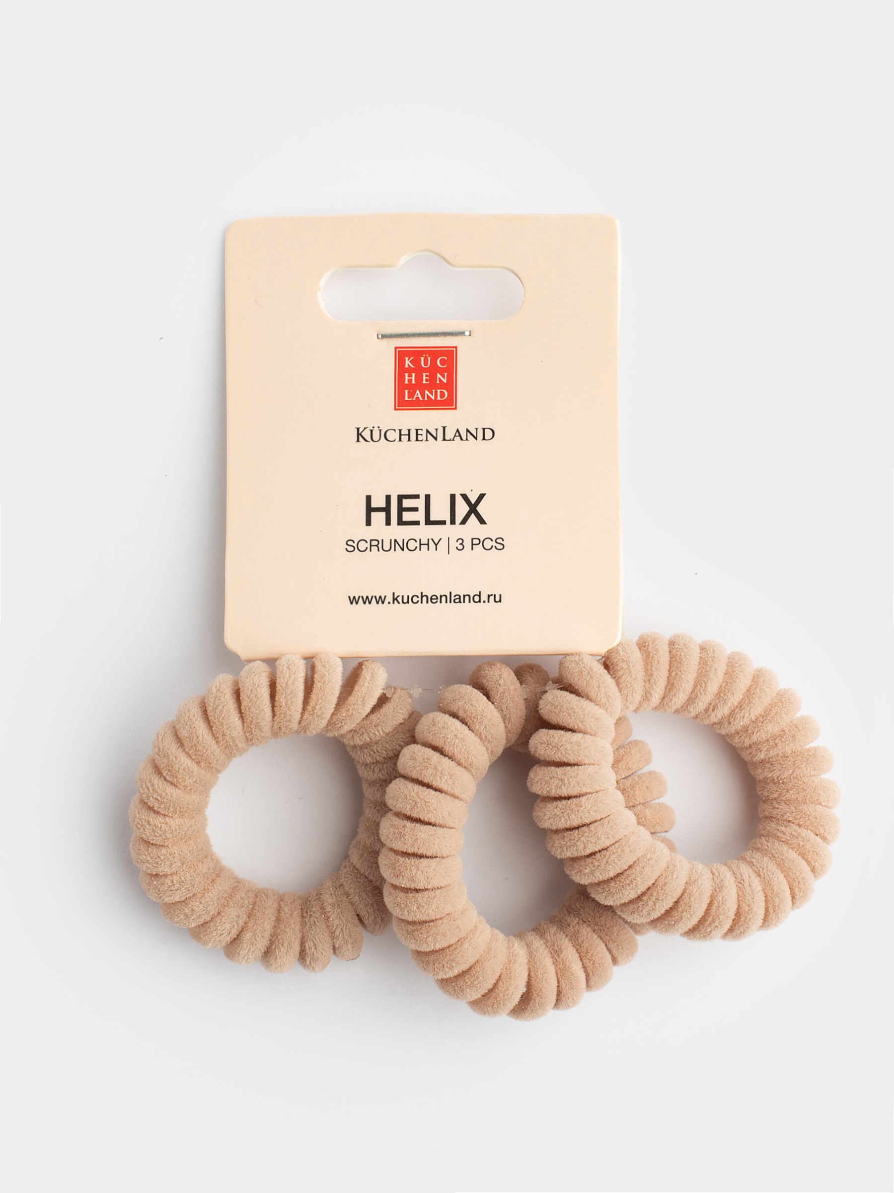 Elastic band for hair, 4 cm, 3 pcs, polyester/TPU, Beige, Spiral, Helix, image-2
