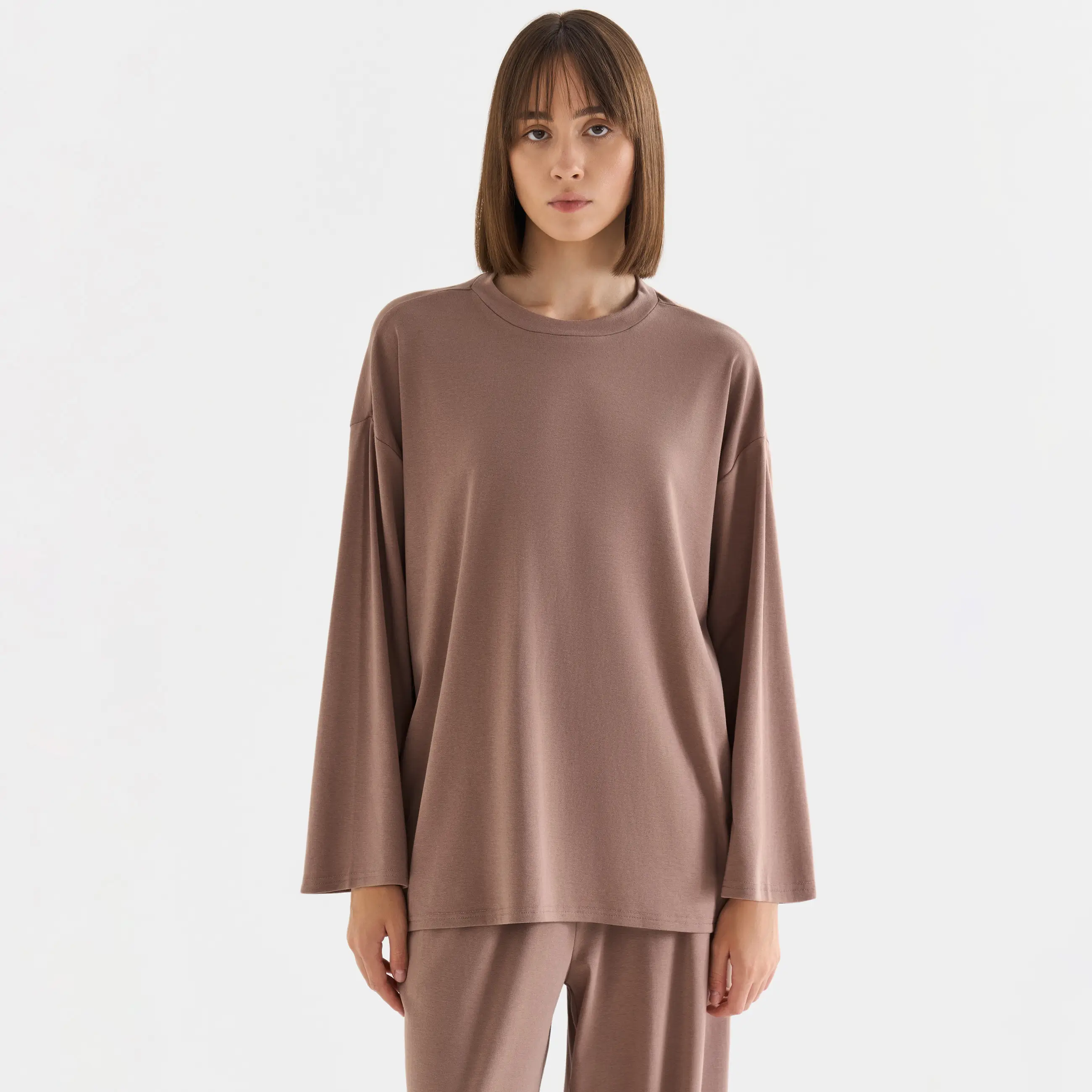Women's long sleeve, homewear, size L, cotton / viscose/spandex, beige melange, Wiana