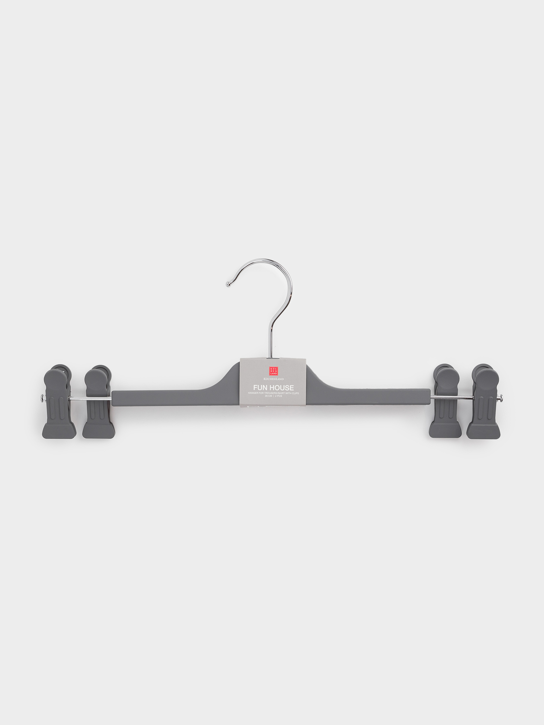 Pants/skirt hanger, 35 cm, 2 pcs, with clips, coated plastic, Grey, Fun house, image-4