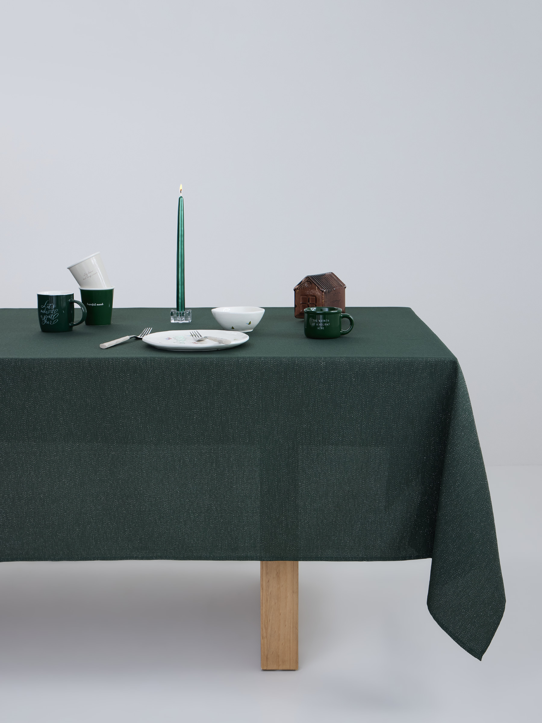 Tablecloth, 160x160 cm, polyester, dark green, Green speckled, image-0