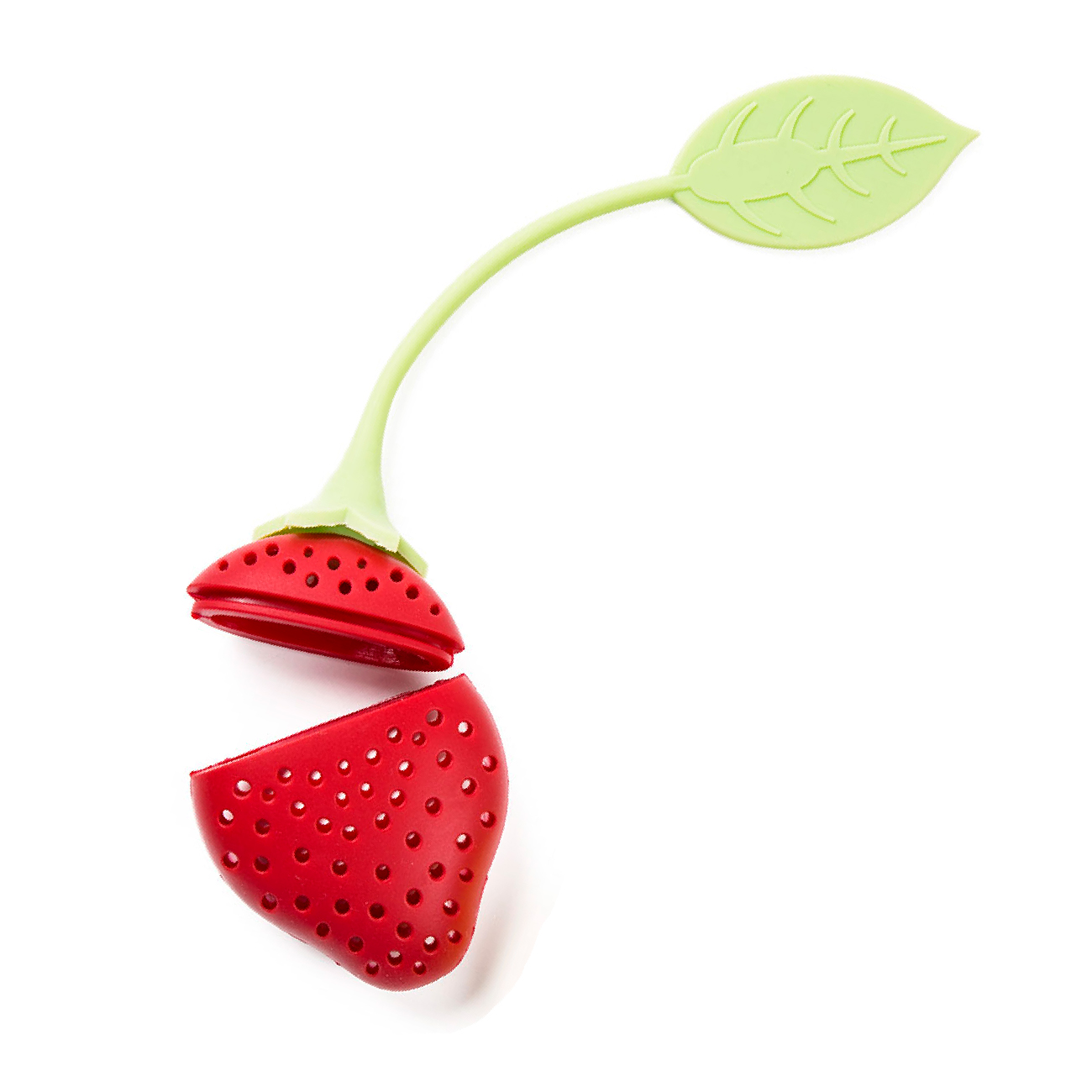 Tea strainer, 20 cm, Silicone, Red-green, Strawberry, Manny, image-1