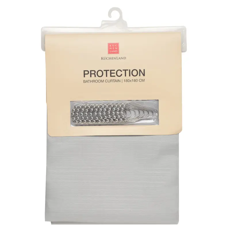 Bathroom curtain, 180x180 cm, with rings, polyester / metal, grey, Protection ,image-0