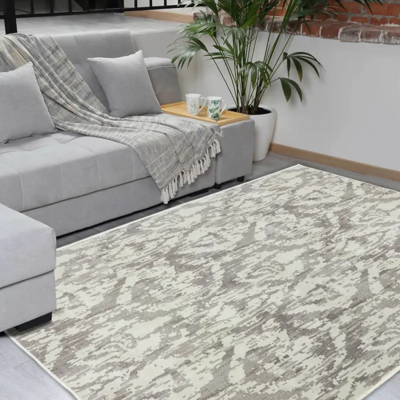 Carpet, 150x210 cm, polyester/cotton, beige-gray, Patterns, Abstract