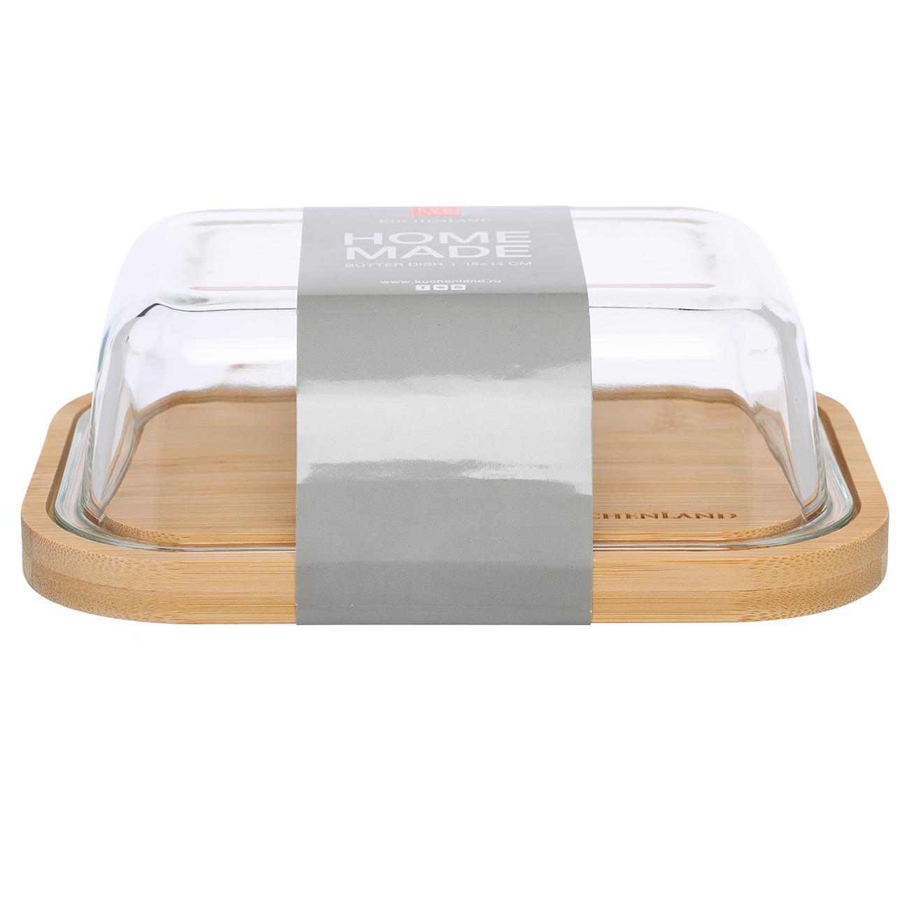 Butter dish, 18 cm, bamboo / glass, rectangular, Home made