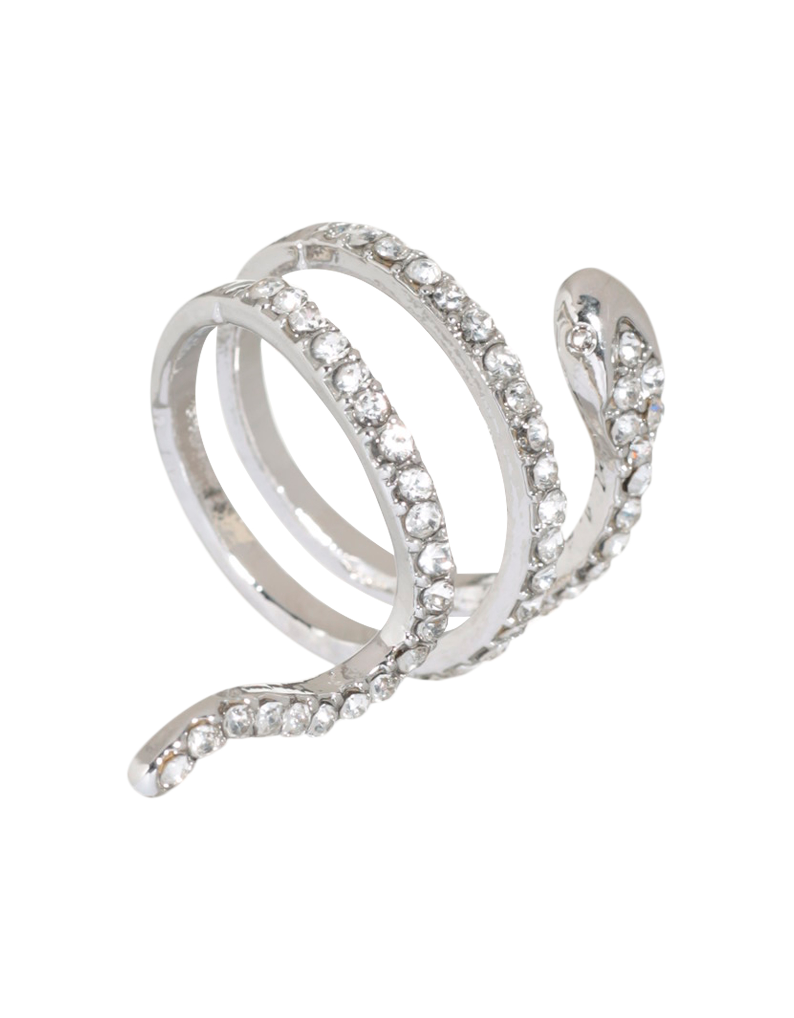 Ring, Size S-M, single size, Metal / rhinestones, Silver, Snake, Jewelry crystal, image-1