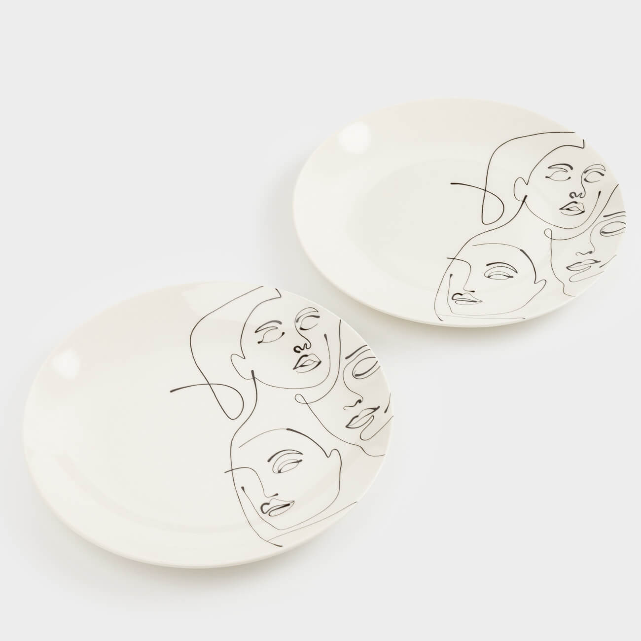 Snack plate, 23 cm, 2 pcs, porcelain N, Milk, Abstract faces, Face