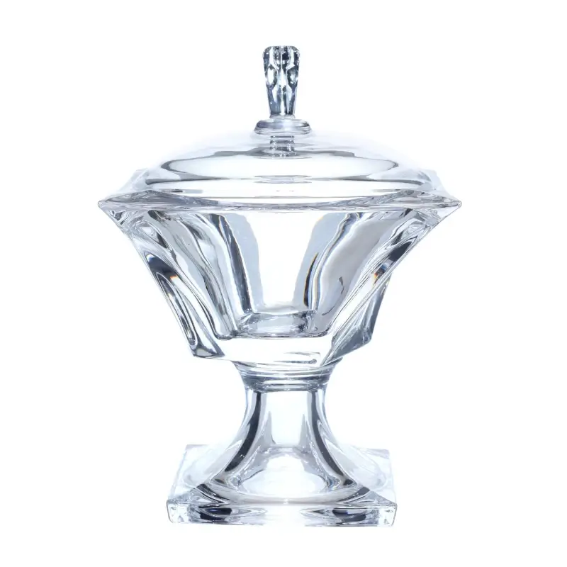 Candy bowl, 25x18 cm, 740 ml, on a leg, with lid, glass, square, Tulip light ,image-0