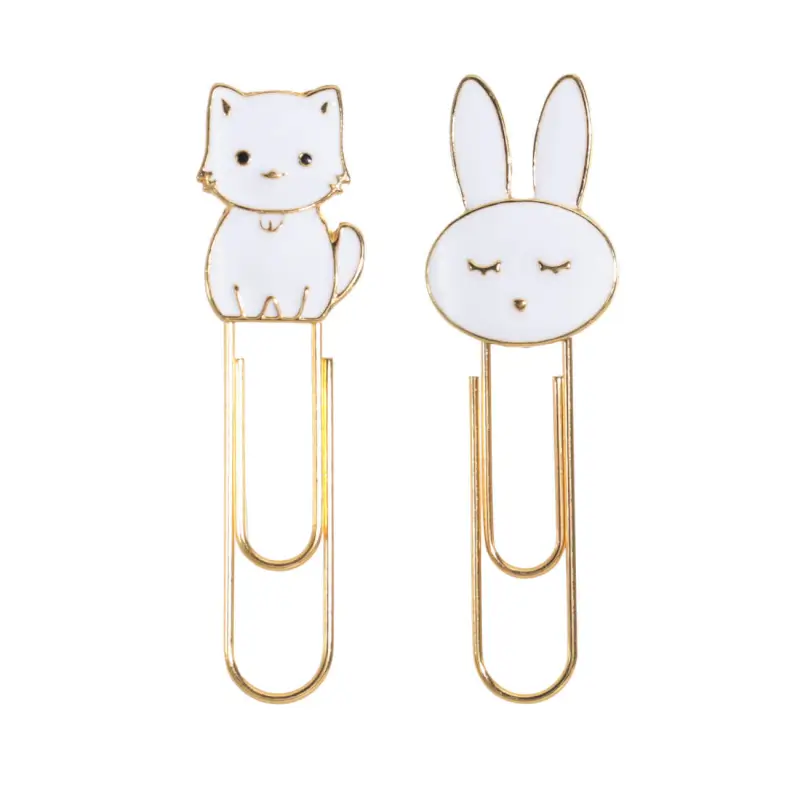 Stationery paper clip, 7 cm, 2 pcs, metal, white, Kitten and rabbit, Cat