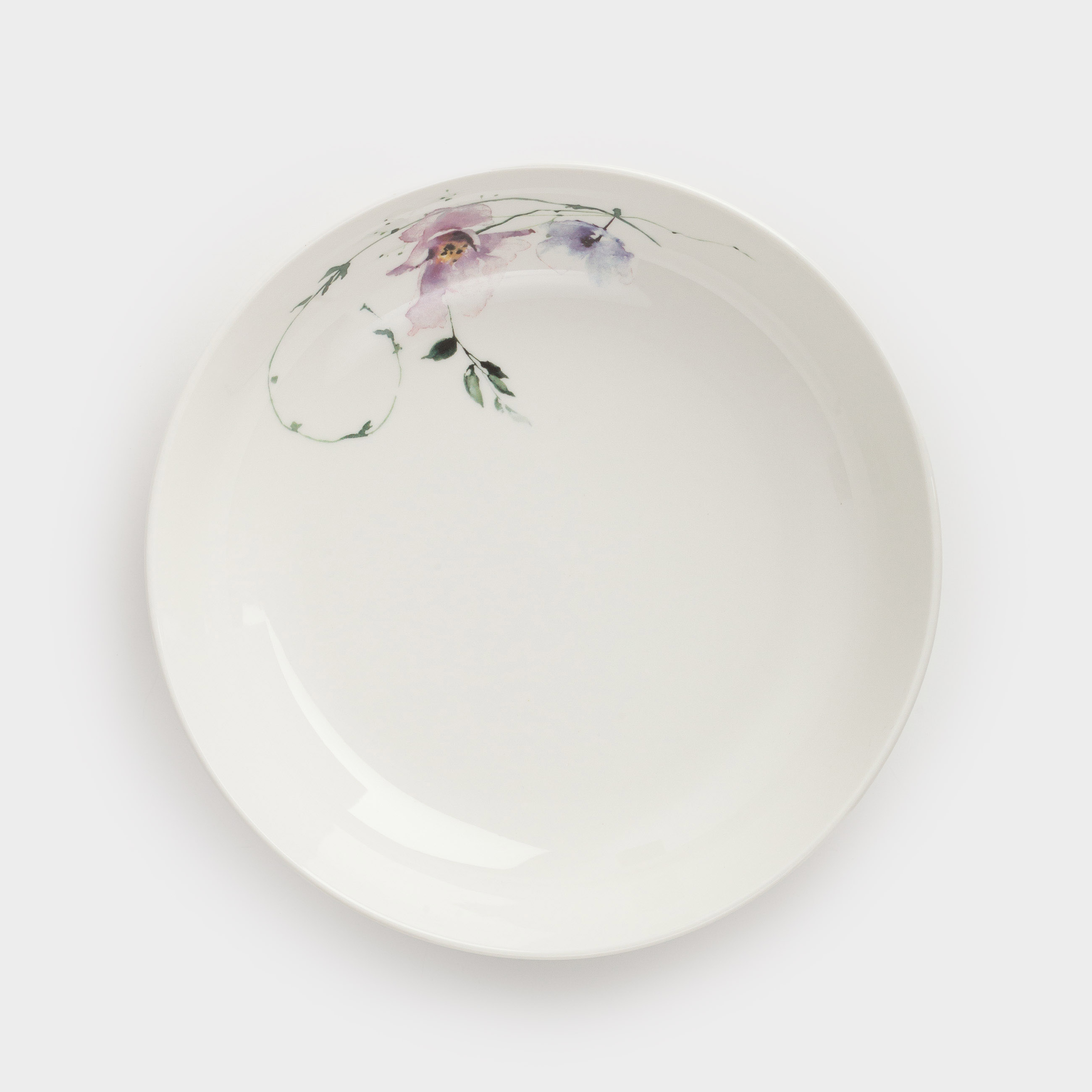 Soup plate, 20x5 cm, 2 pieces, porcelain N, white, Lilac flowers, Floret