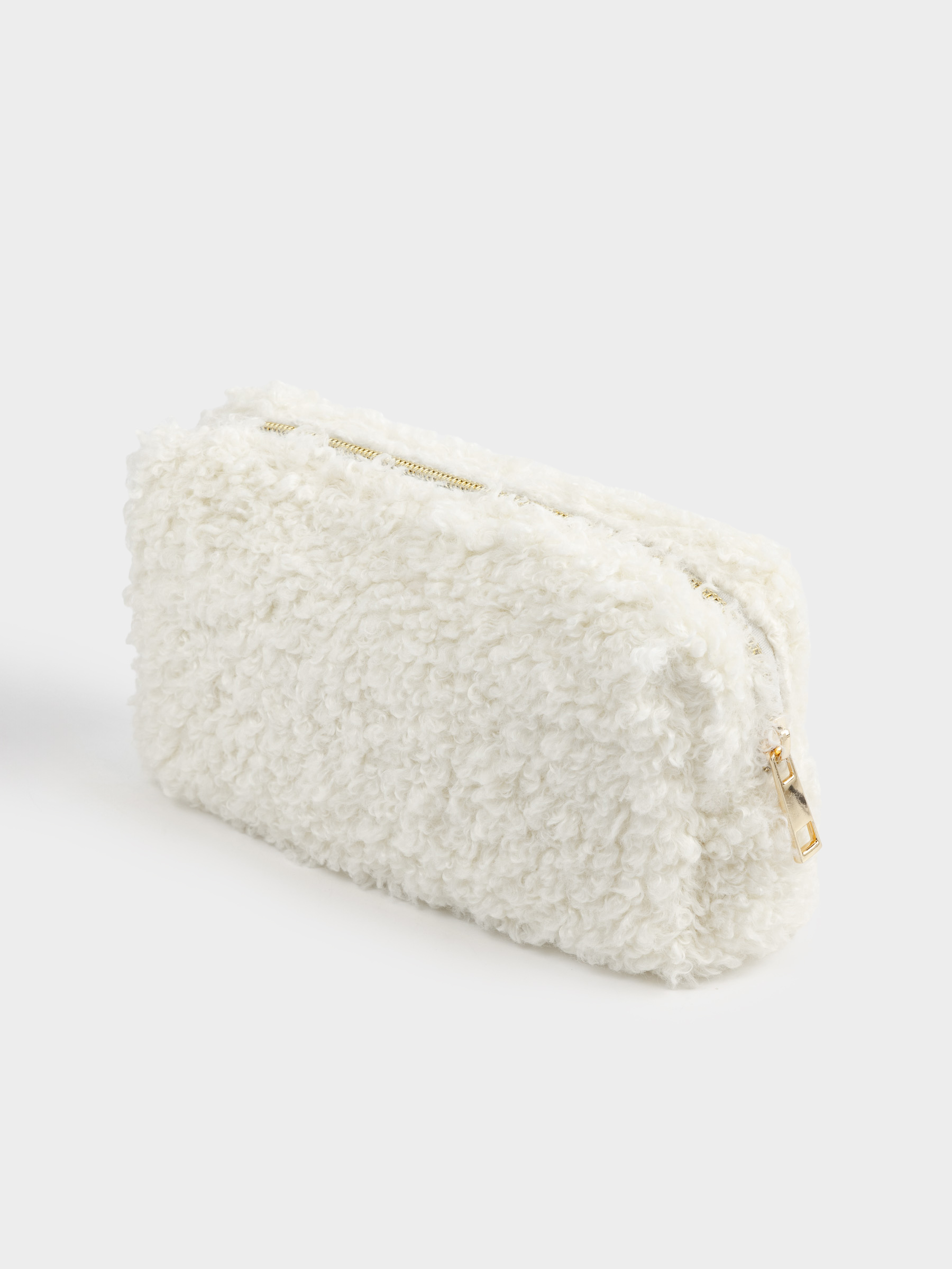 Cosmetic bag, 20x10 cm, faux fur, milky, Curled, image-4