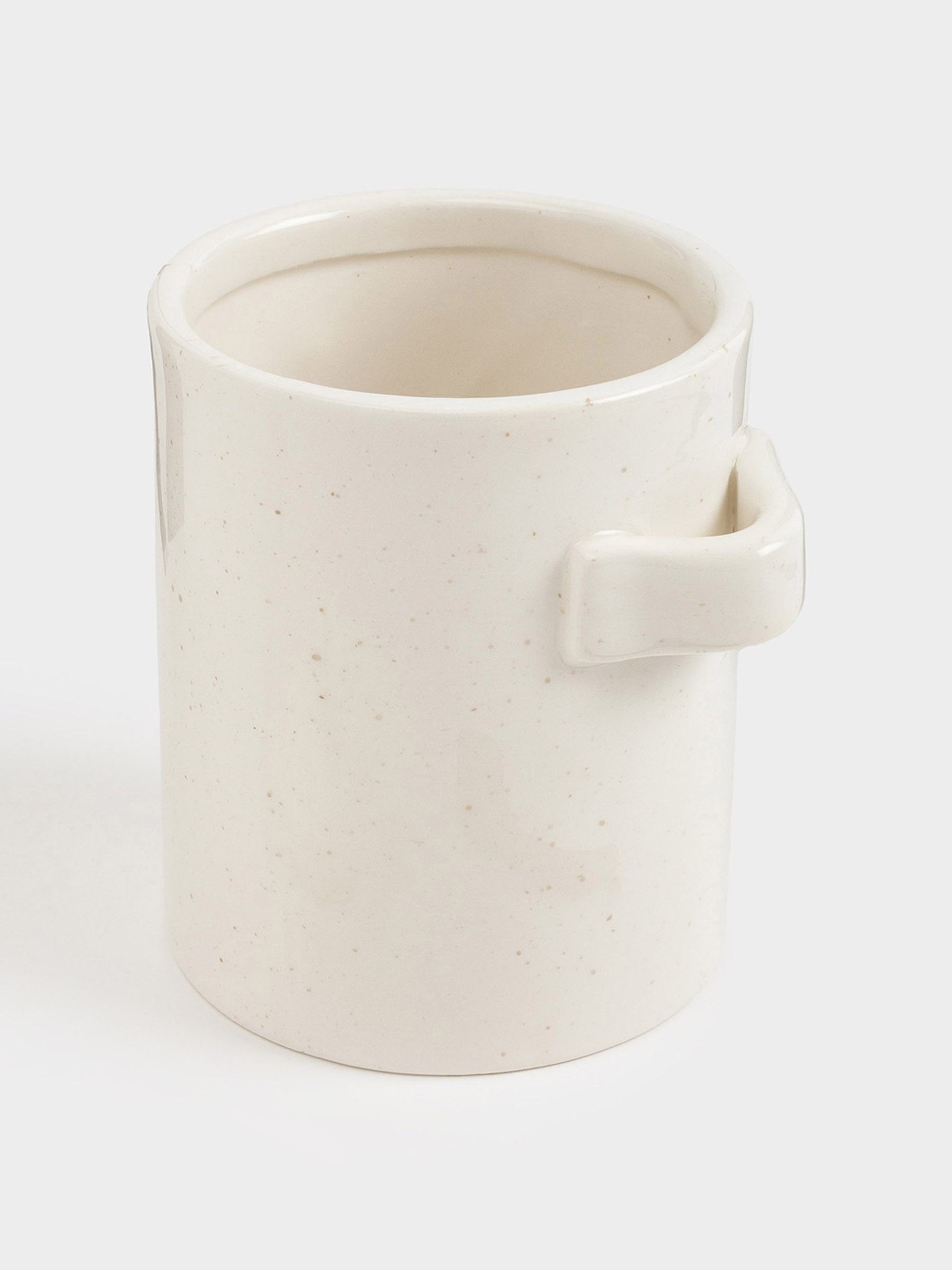 Storage container, 16 cm, 750 ml, with spoon, ceramic / wood, milky, speckled, Delicia, image-6