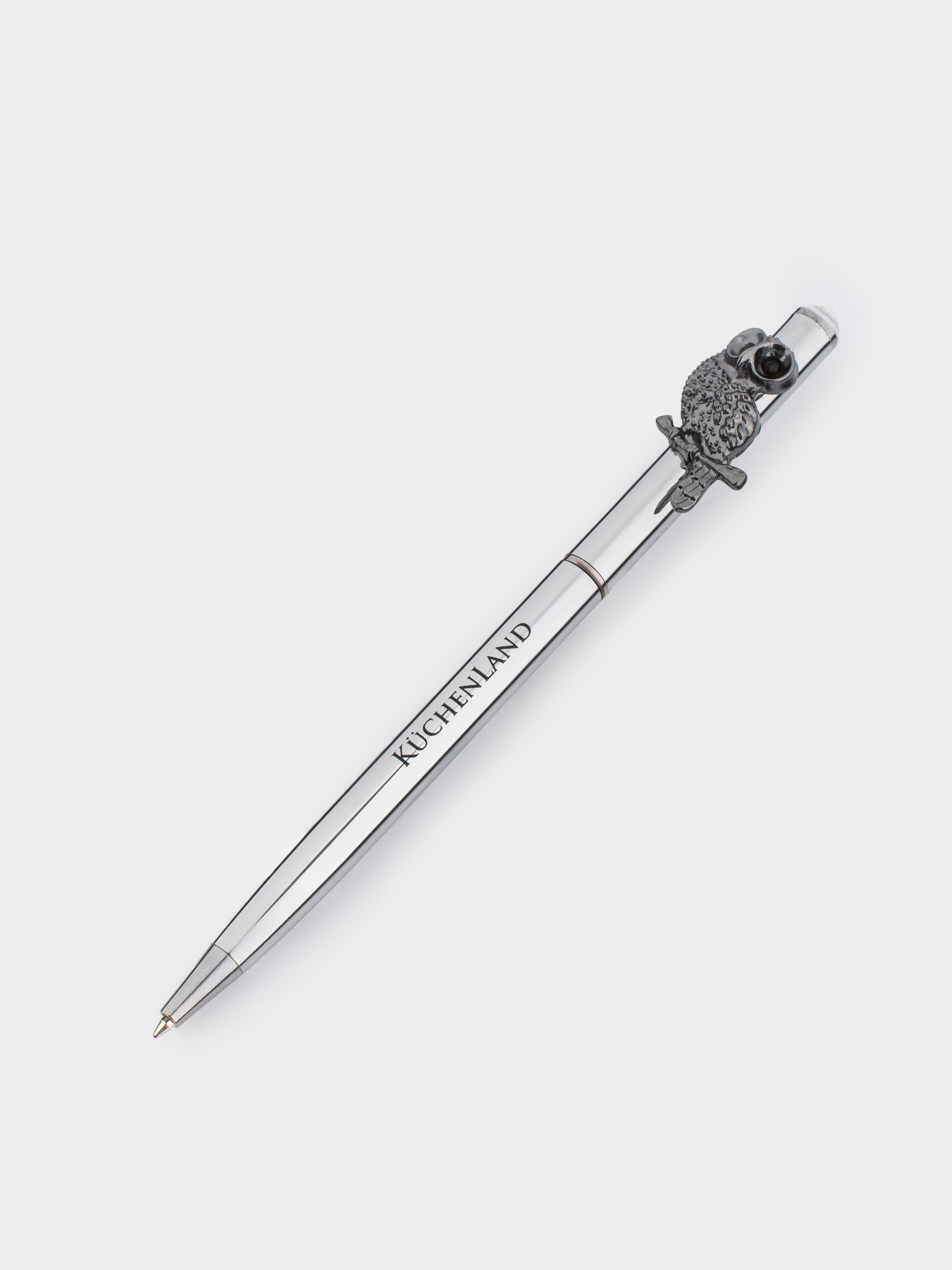 Ballpoint pen, 14 cm, with a figure, steel, black and silver, Owl, Draw figure, image-2