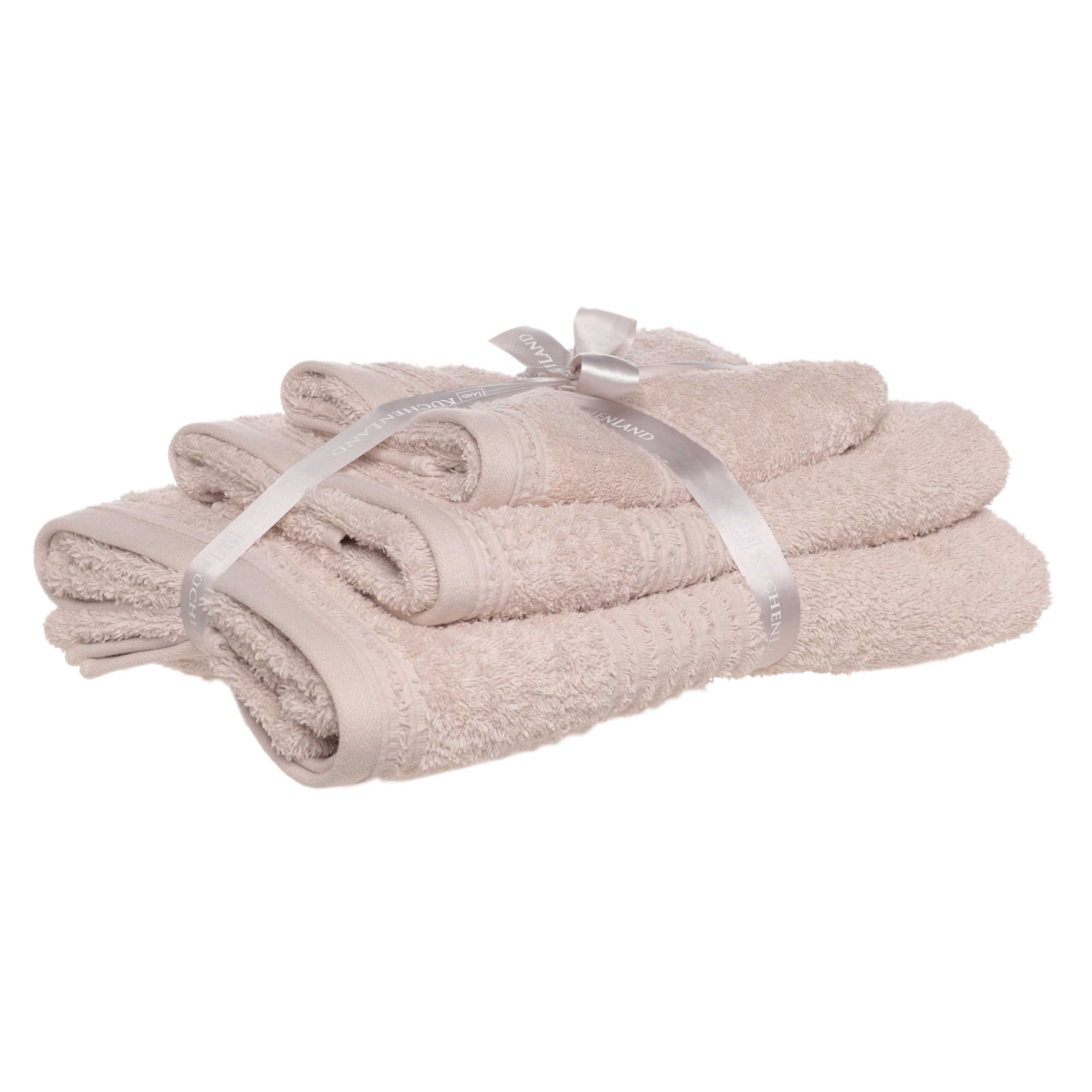 Towel set, 40x60 / 50x90 / 70x140 cm, 3 pcs, cotton, beige, Natural cotton, image-0