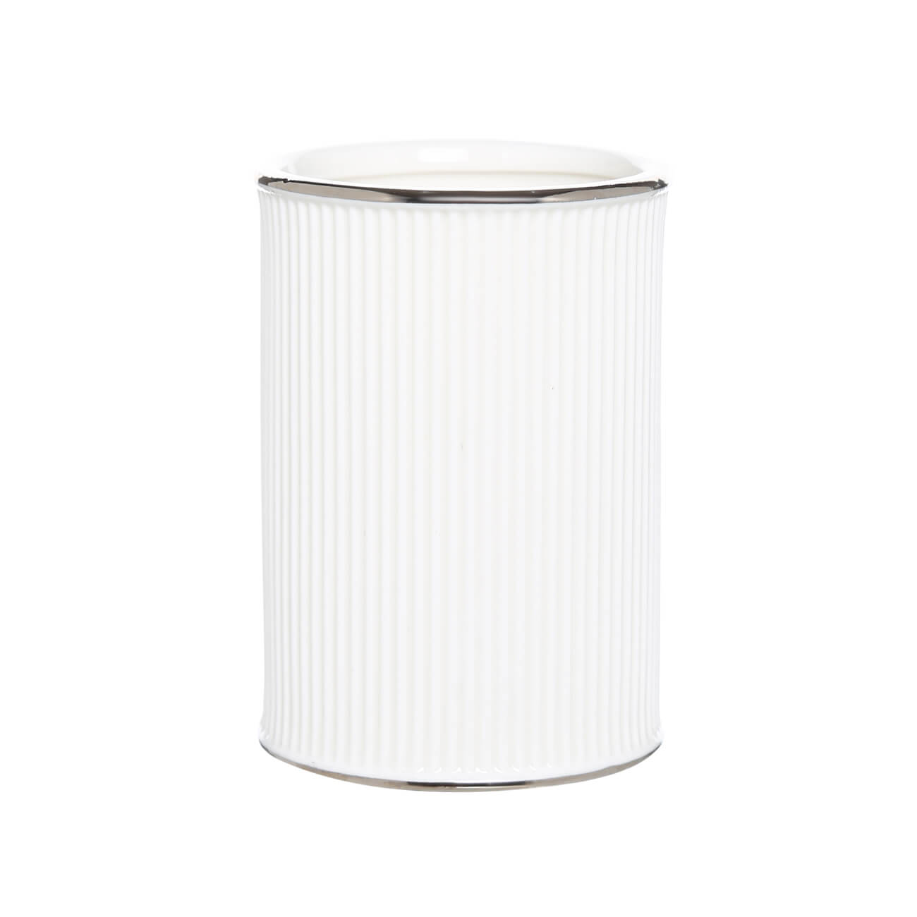 Bathroom glass, 10 cm, ceramic, white, with silver edging, Kaliopa