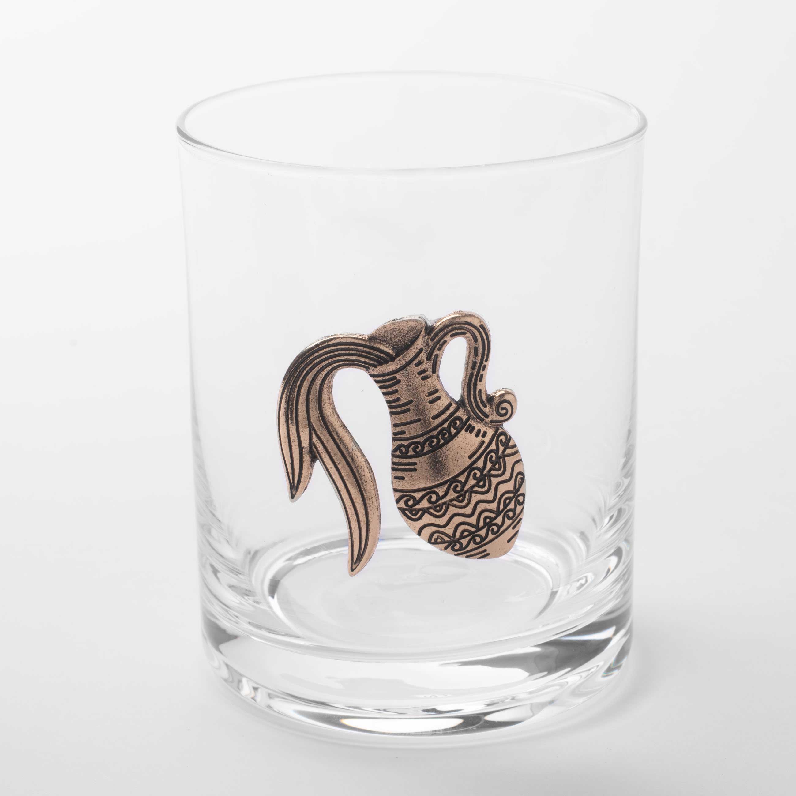 Whiskey glass, 10 cm, 340 ml, glass / metal, golden, Aquarius, Zodiac, image-0