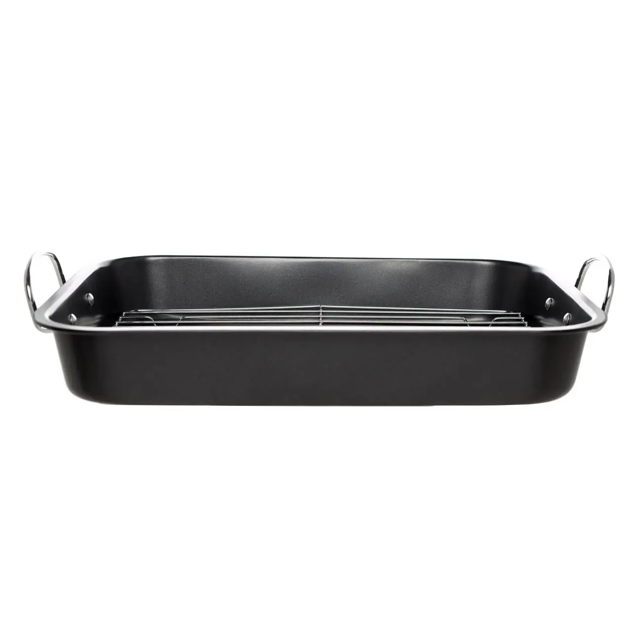 Baking tray, 37x29 cm, with handles and grill, coated, steel, black, BBQ, image-0