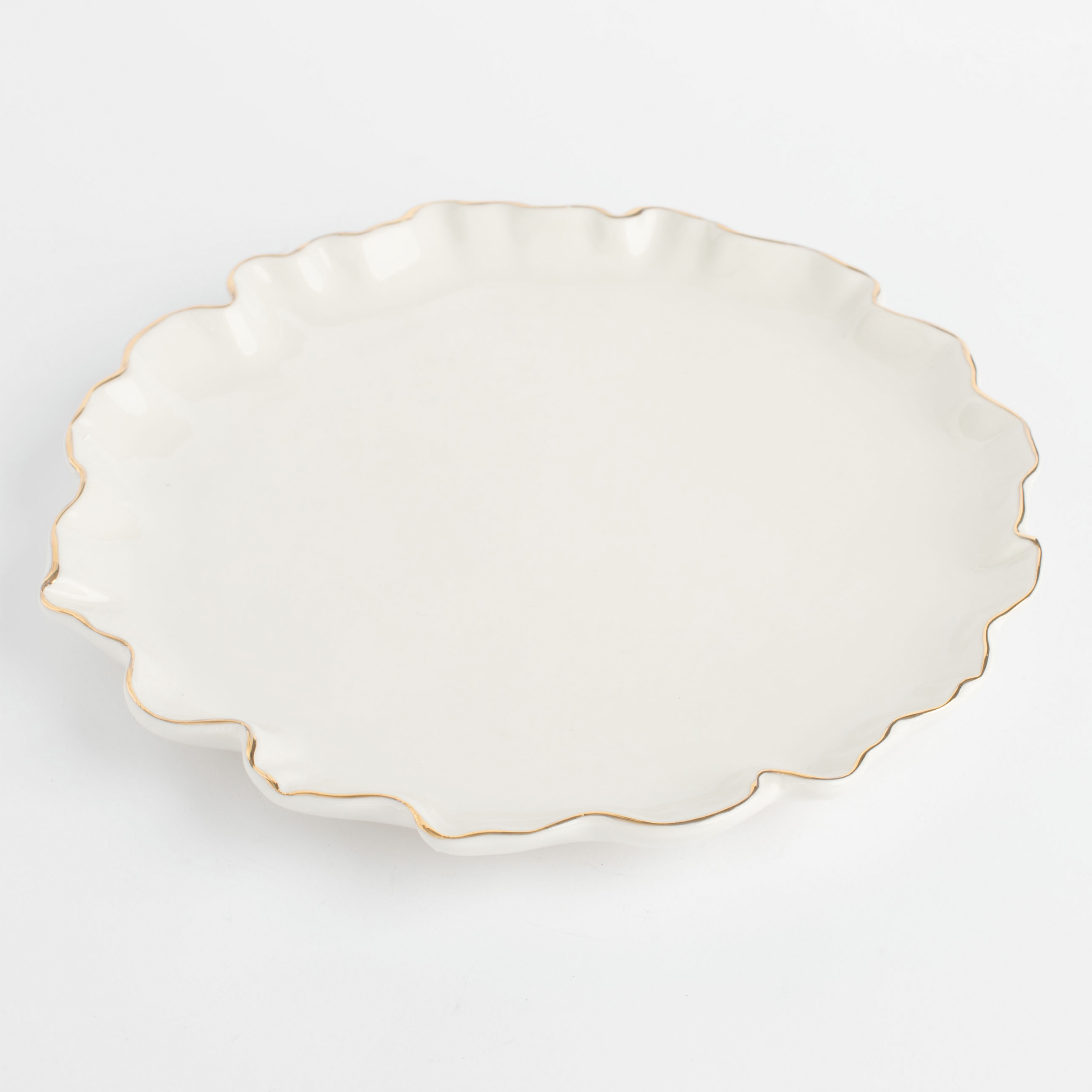 Snack plate, 20 cm, porcelain P, with golden edging, Crumpled effect, Crumple gold