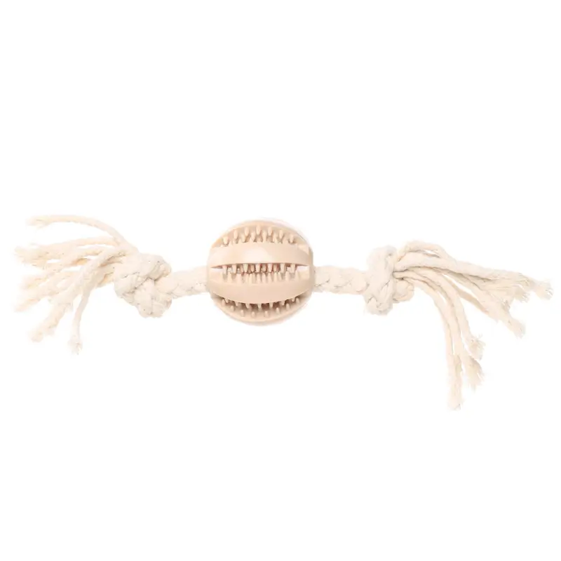 Dog toy, 28 cm, Rubber / cotton, Beige, Rope ball, Playful pet ,image-0