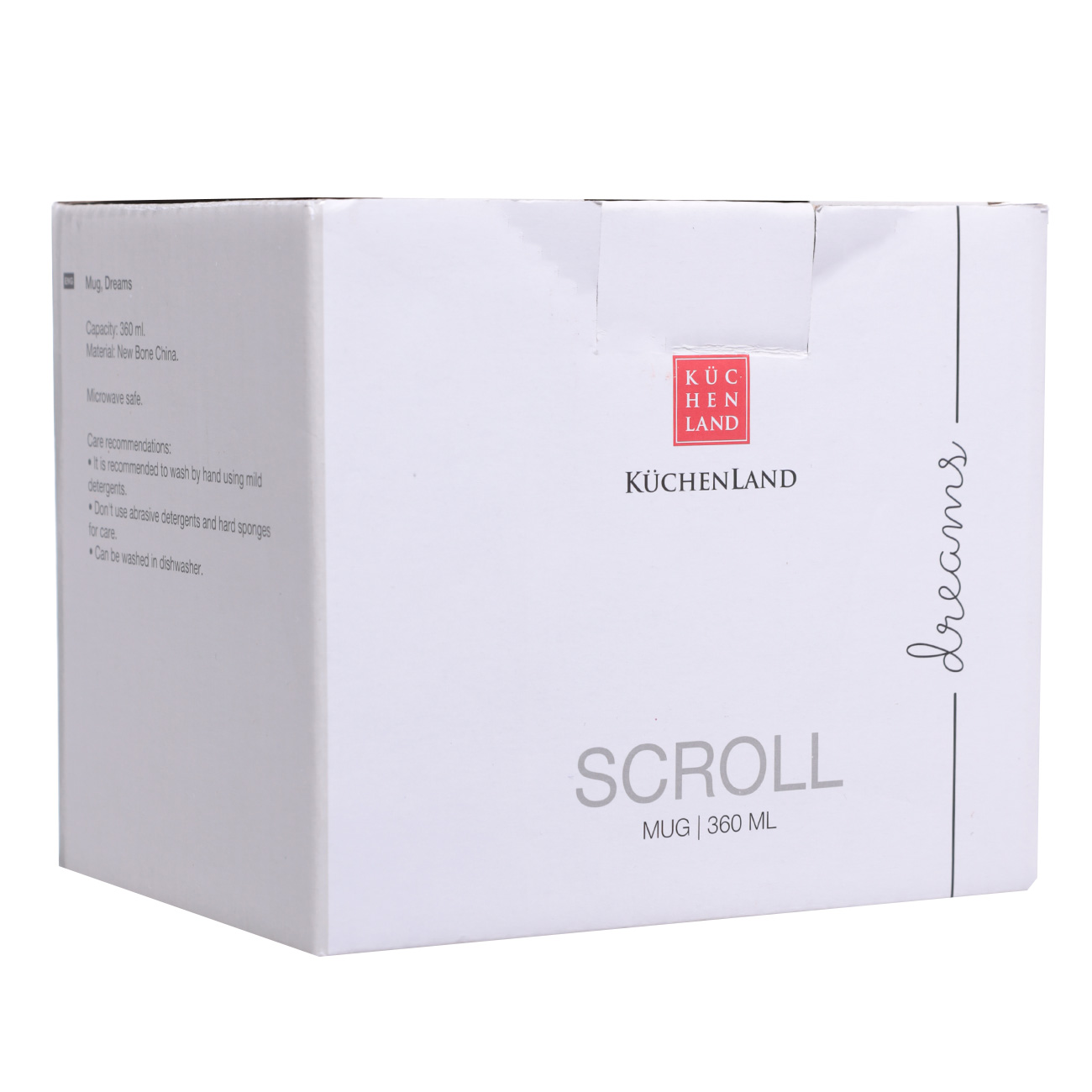 Mug, 360 ml, porcelain N, white, Dreams, Scroll white