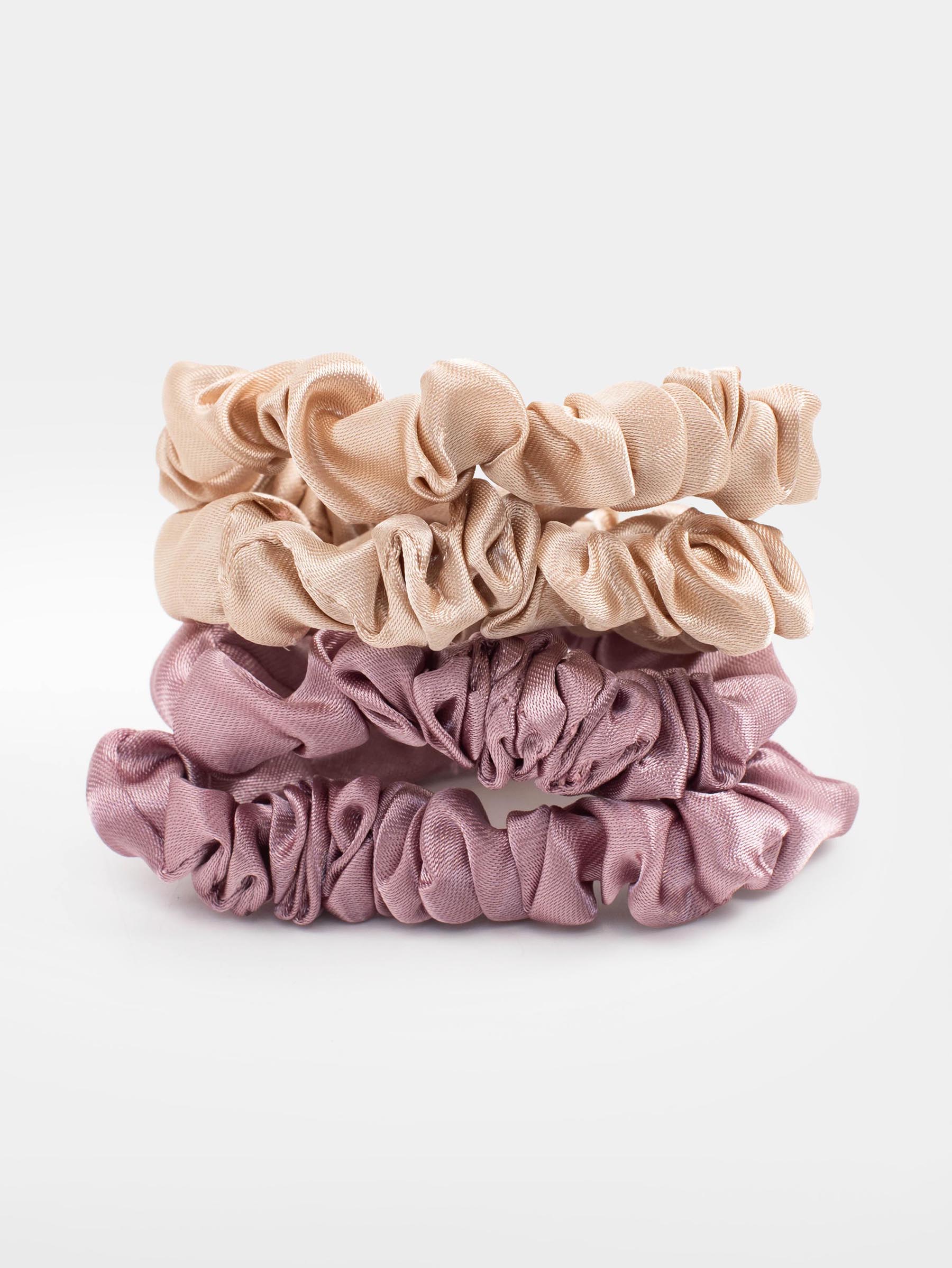 Elastic hair band, 6 cm, 4 pcs, in the heart, satin, light purple / beige, Silk, image-2
