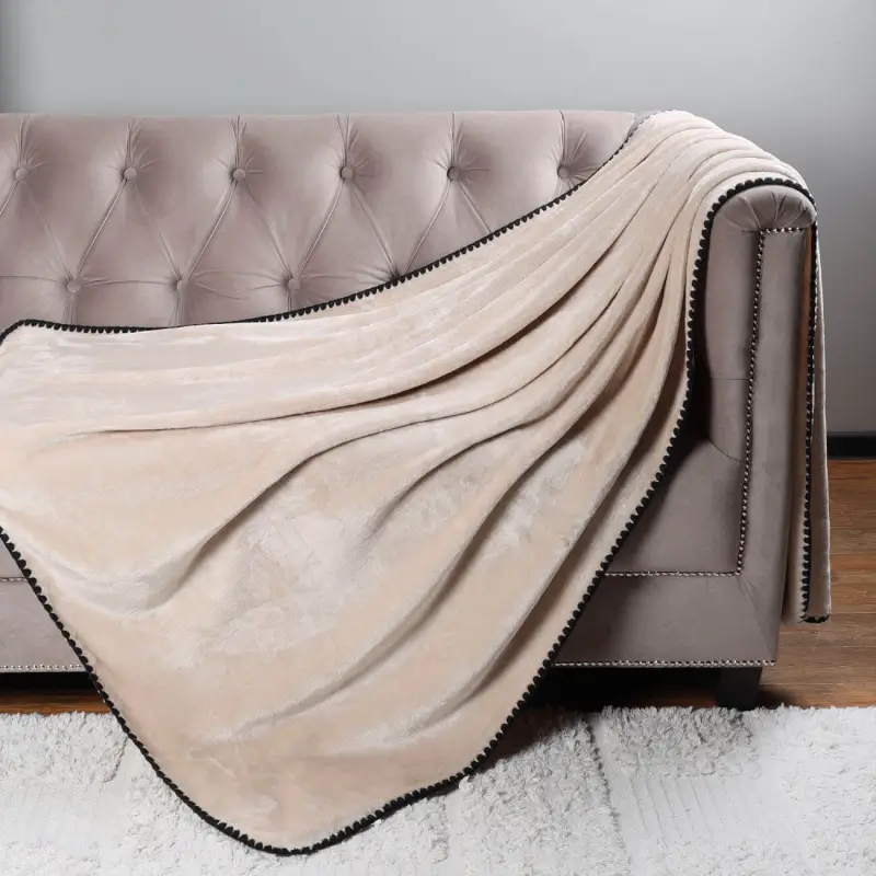 Plaid, 140x190 cm, flannel, beige-gray, Flannel