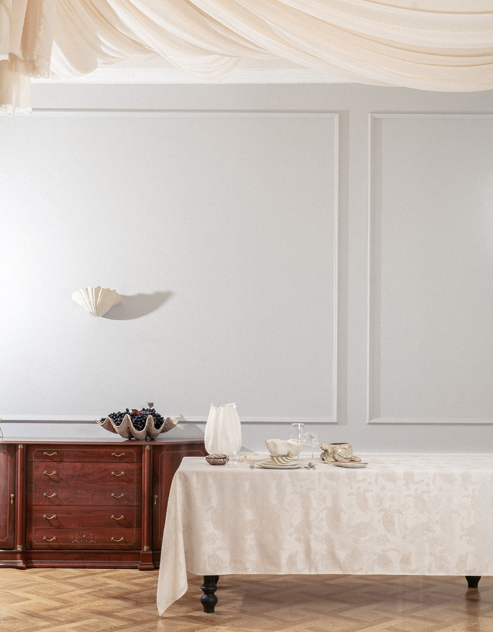 Tablecloth, 160x160 cm, jacquard, polyester / linen, beige, Turtles, Marine turtles, image-11