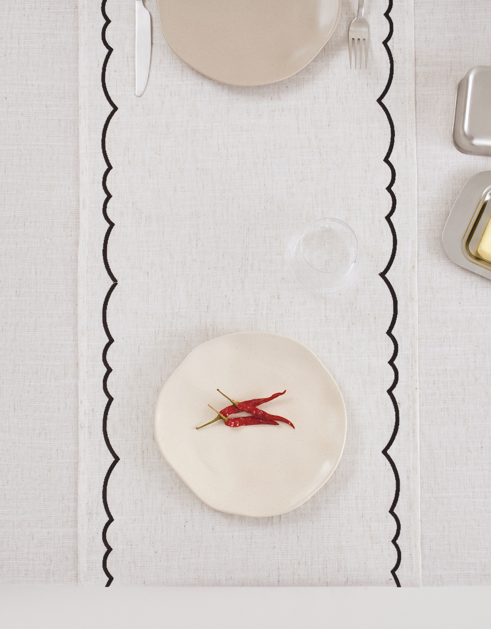 Table runner, 40x160 cm, polyester / linen, beige, Vintage, Melange outline, image-6