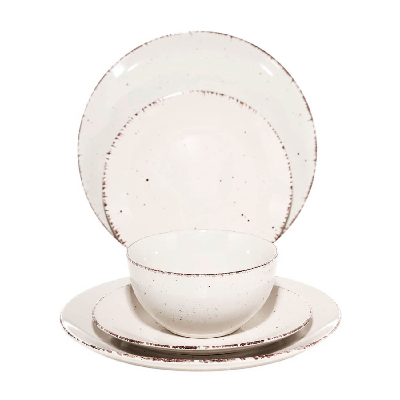 Dining set, 6 pers., 18 pr., ceramic, beige, speckled, Speckled