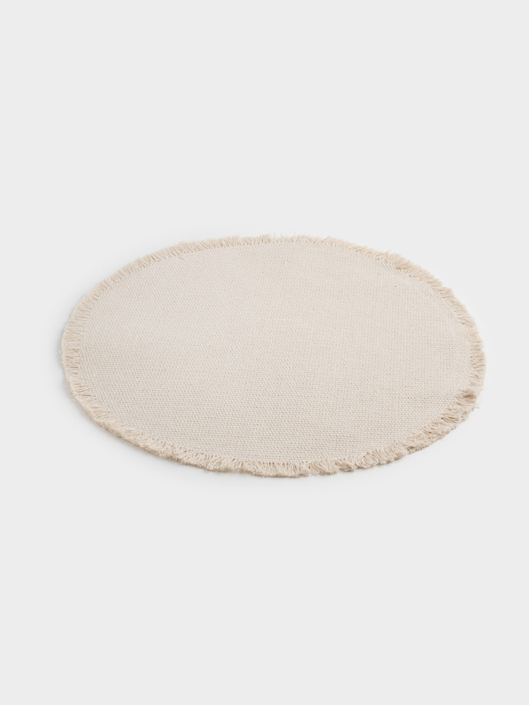 Placemat, 38 cm, with fringe, polyester / cotton, Round, beige, Fringe, image-1