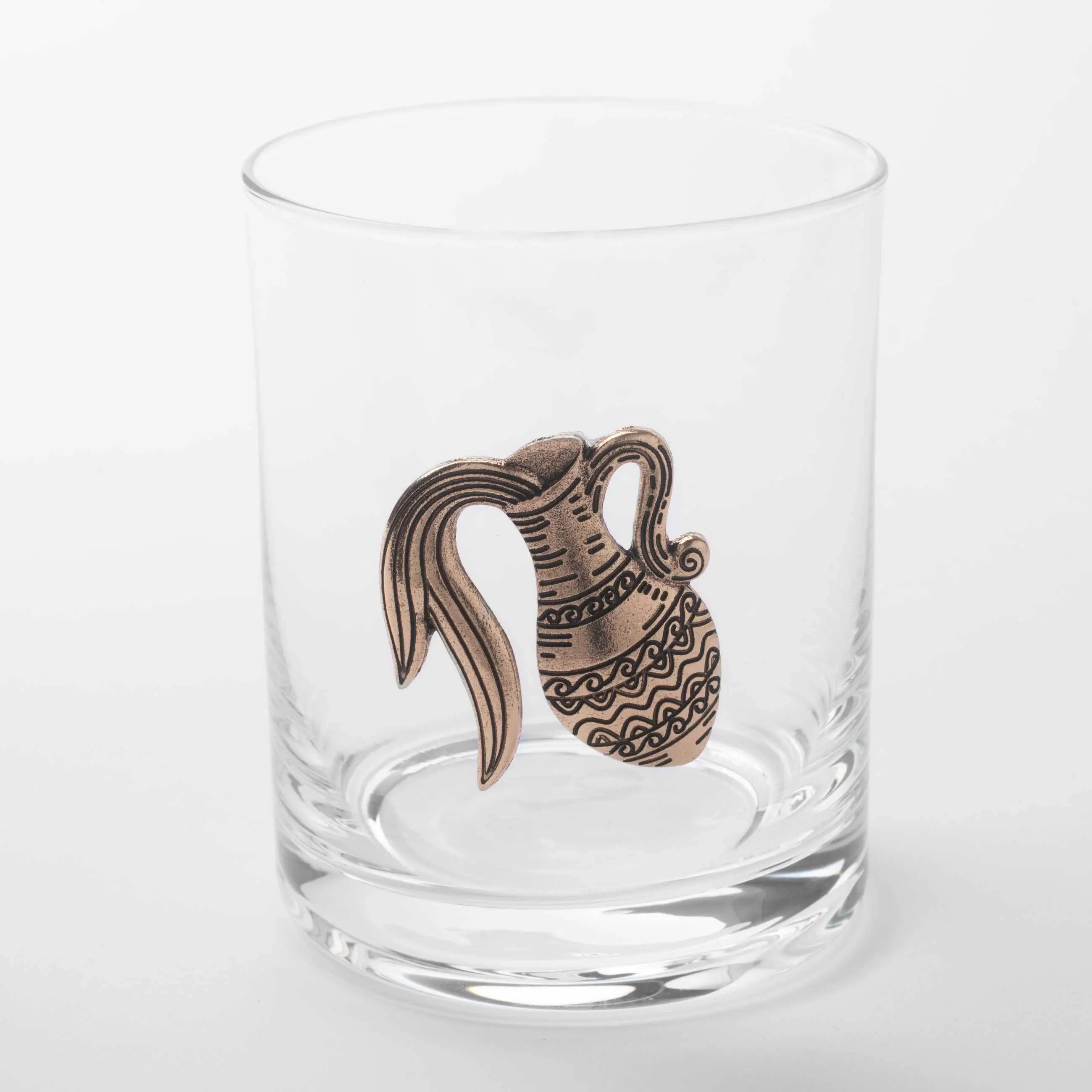 Whiskey glass, 10 cm, 340 ml, glass / metal, golden, Aquarius, Zodiac, image-0