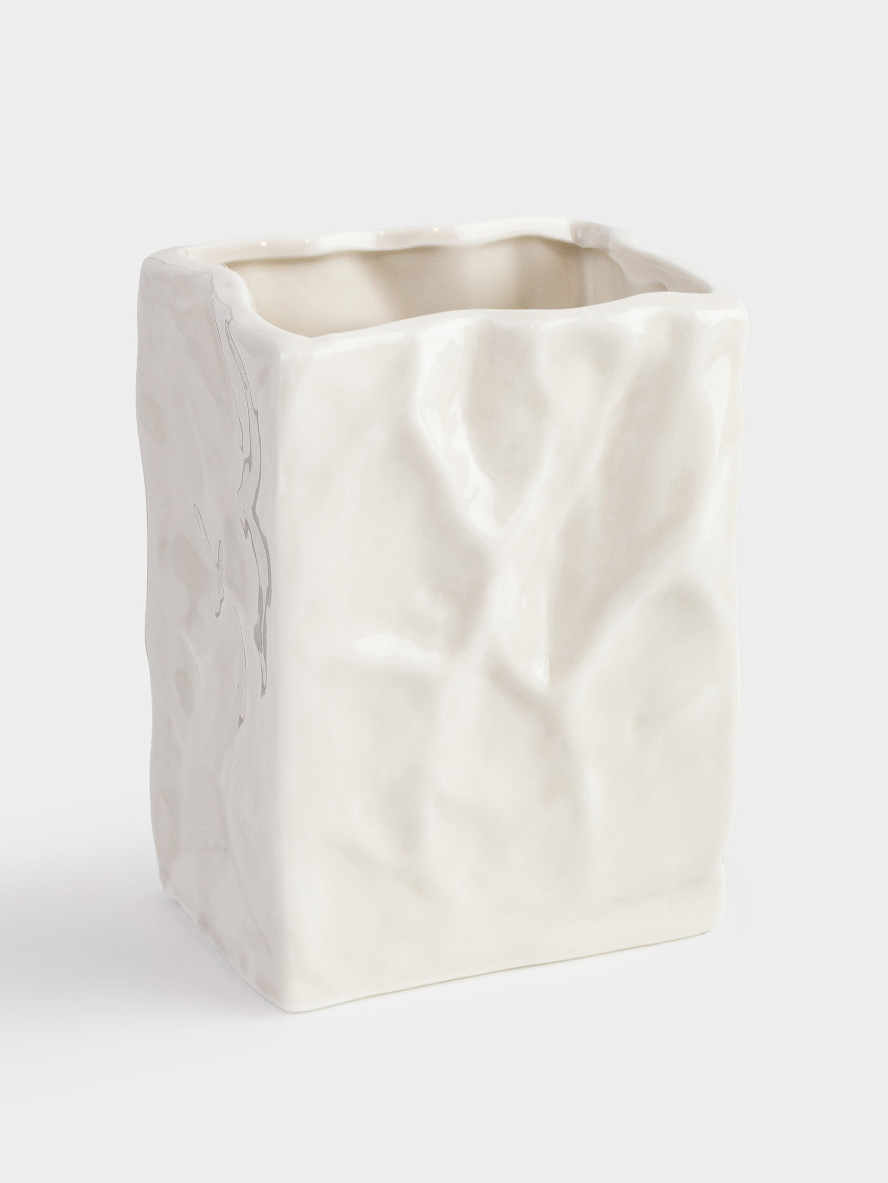 Toothbrush holder, 12 cm, porcelain P, grey-beige, Crumpled effect, Crumple bath, image-2
