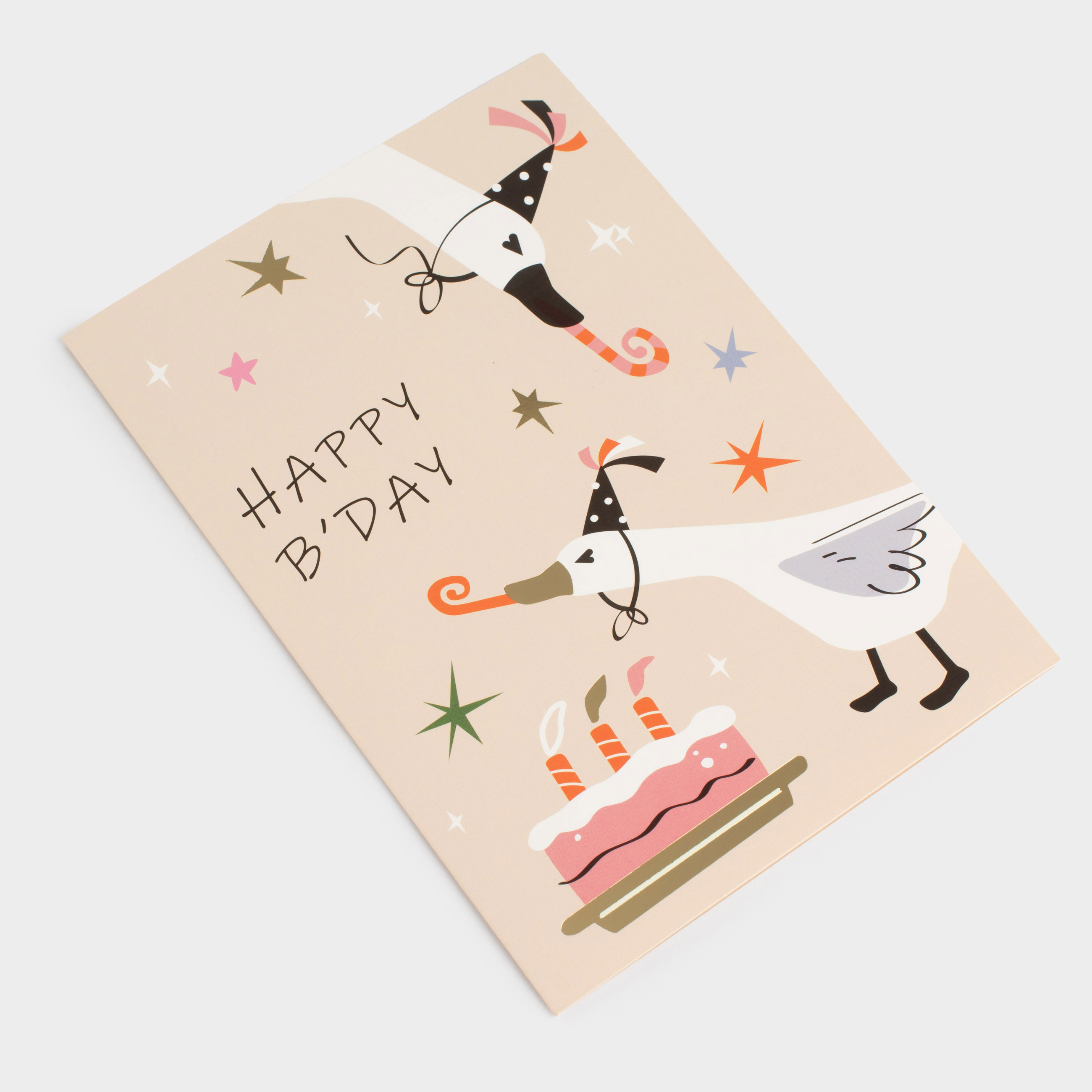 Gift envelope, 12x17 cm, paper, grey, Geese, Birthday, image-0