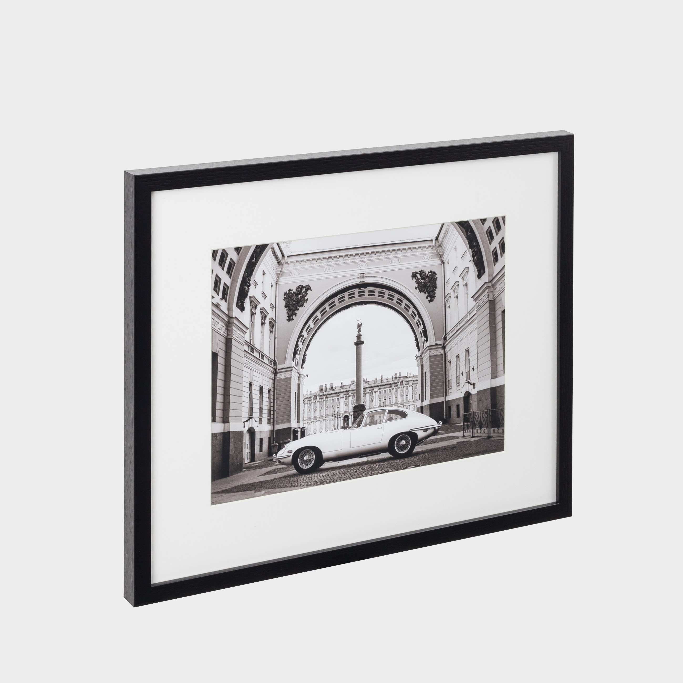Framed painting, 58x48 cm, paper / polyresin, black and white, Retro car, Gallery